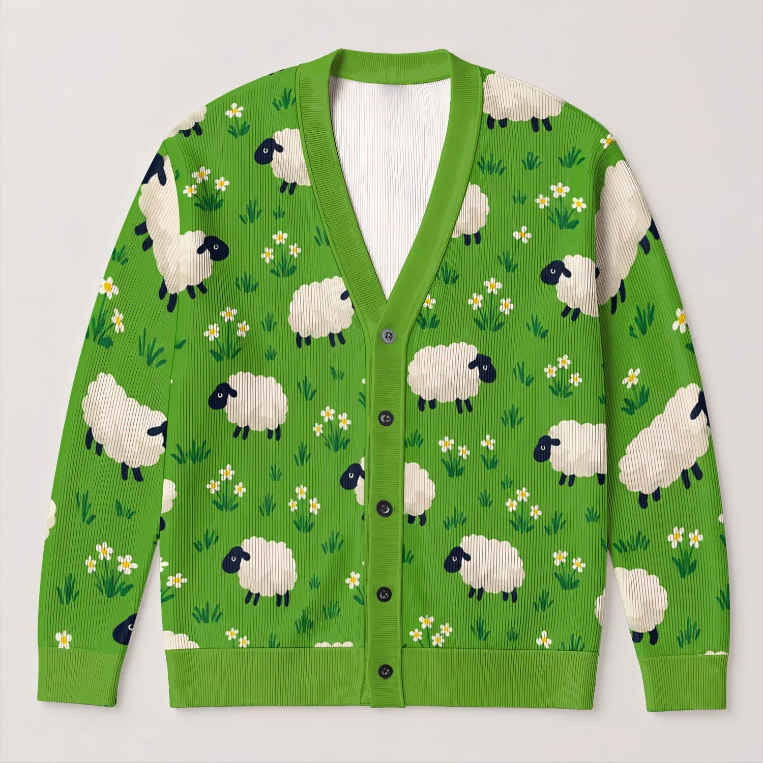 Sheep Meadow Motif for Cozy Countryside Layering and Everyday Farmhouse Style Wear All-over Print Knitted Cardigan - 1