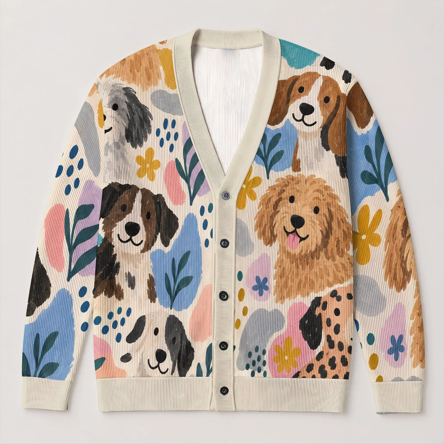 Colorful Dog Portraits for Cozy Everyday Layering and Playful Pet-Lover Style Outfits All-over Print Knitted Cardigan - 1