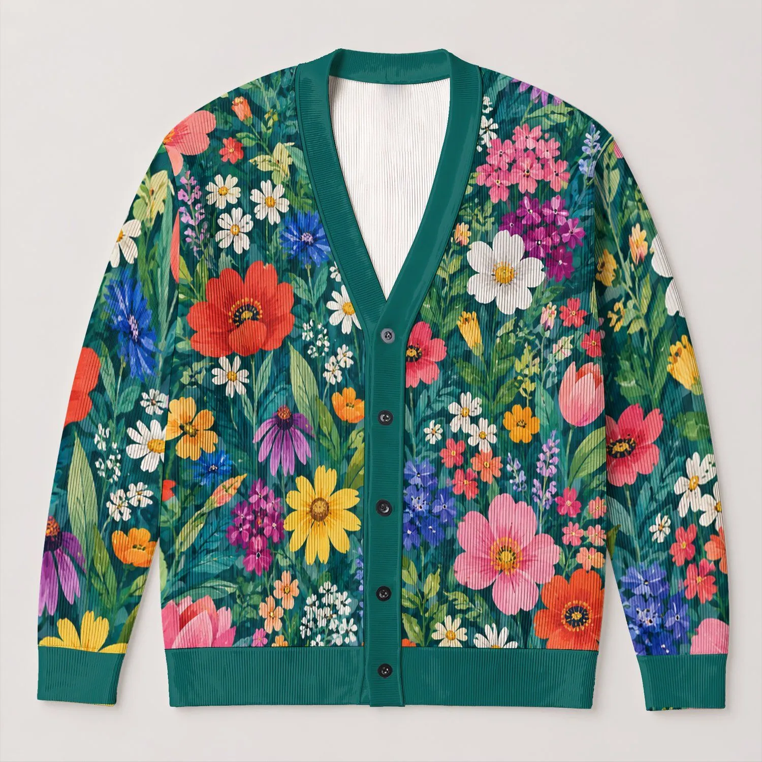 Colorful Wildflower Garden Motif for Relaxed Everyday Layering and Weekend Outings All-over Print Knitted Cardigan - 1