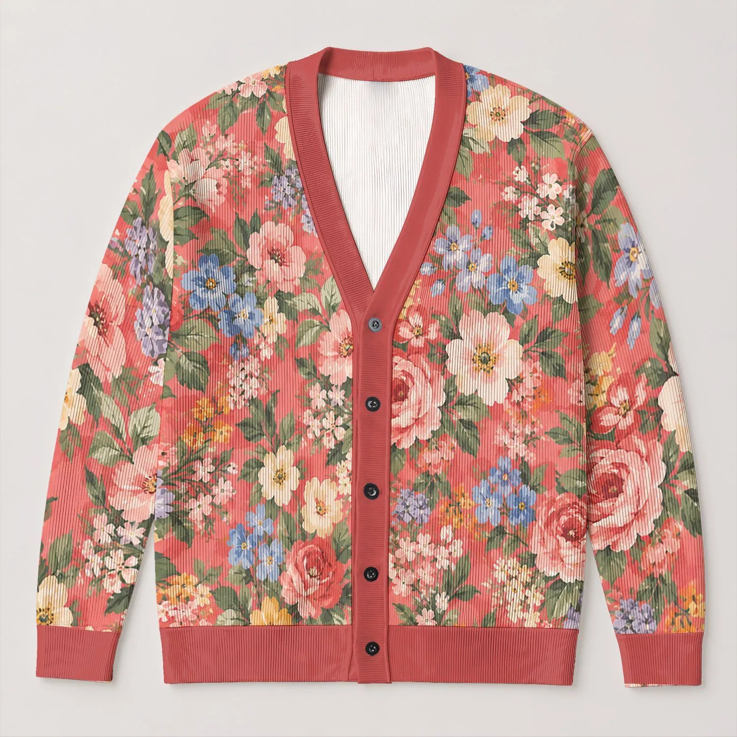 Vibrant Floral Blooms for Weekend Layering and Garden Gatherings, Feminine Style All-over Print Knitted Cardigan - 1