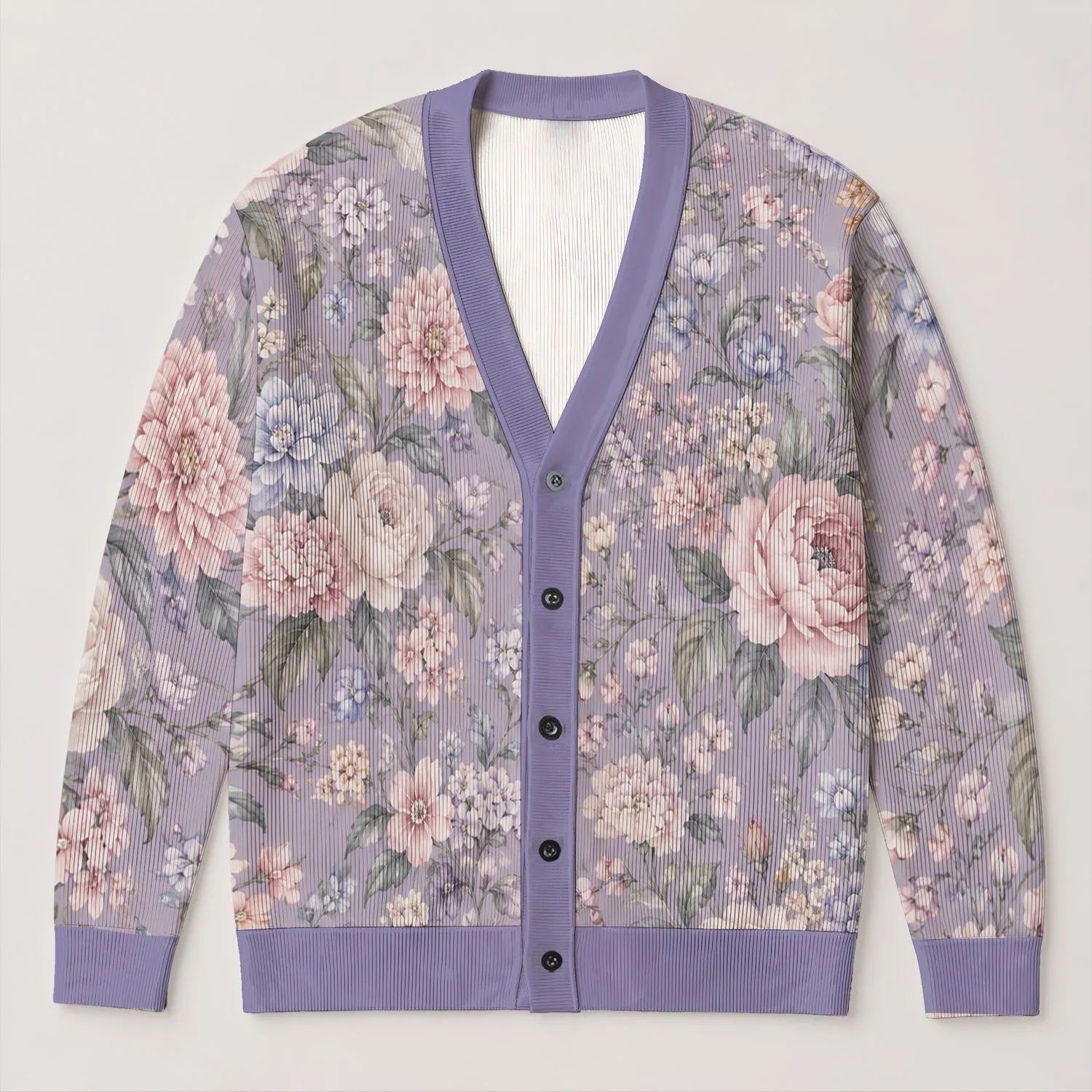 Lavender Vintage Floral Blooms For Everyday Commutes And Casual Autumn Layering For Women All-over Print Knitted Cardigan - 1