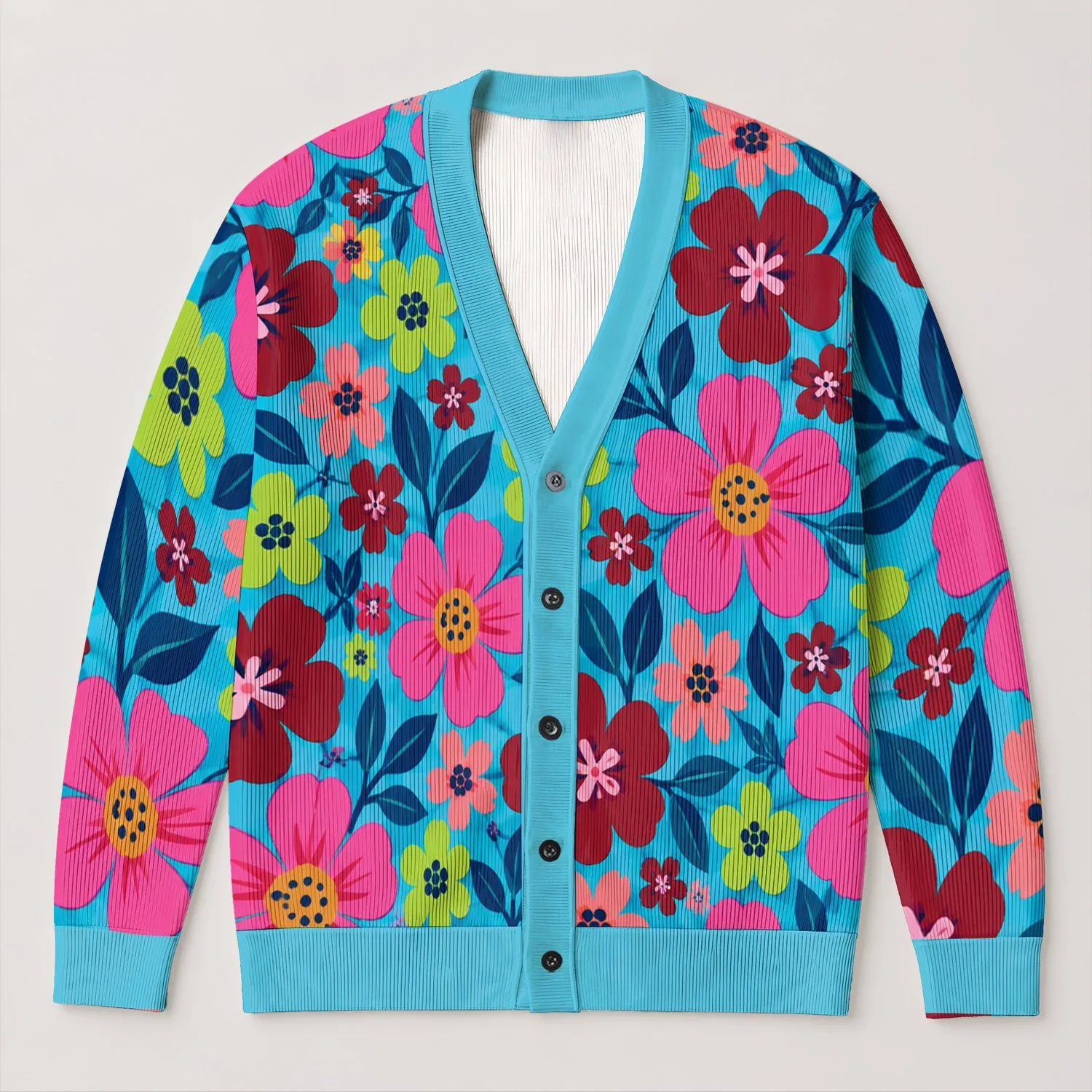 Colorful Floral Blooms for Cheerful Casual Fall Layering and Weekend Style for Women All-over Print Knitted Cardigan - 1