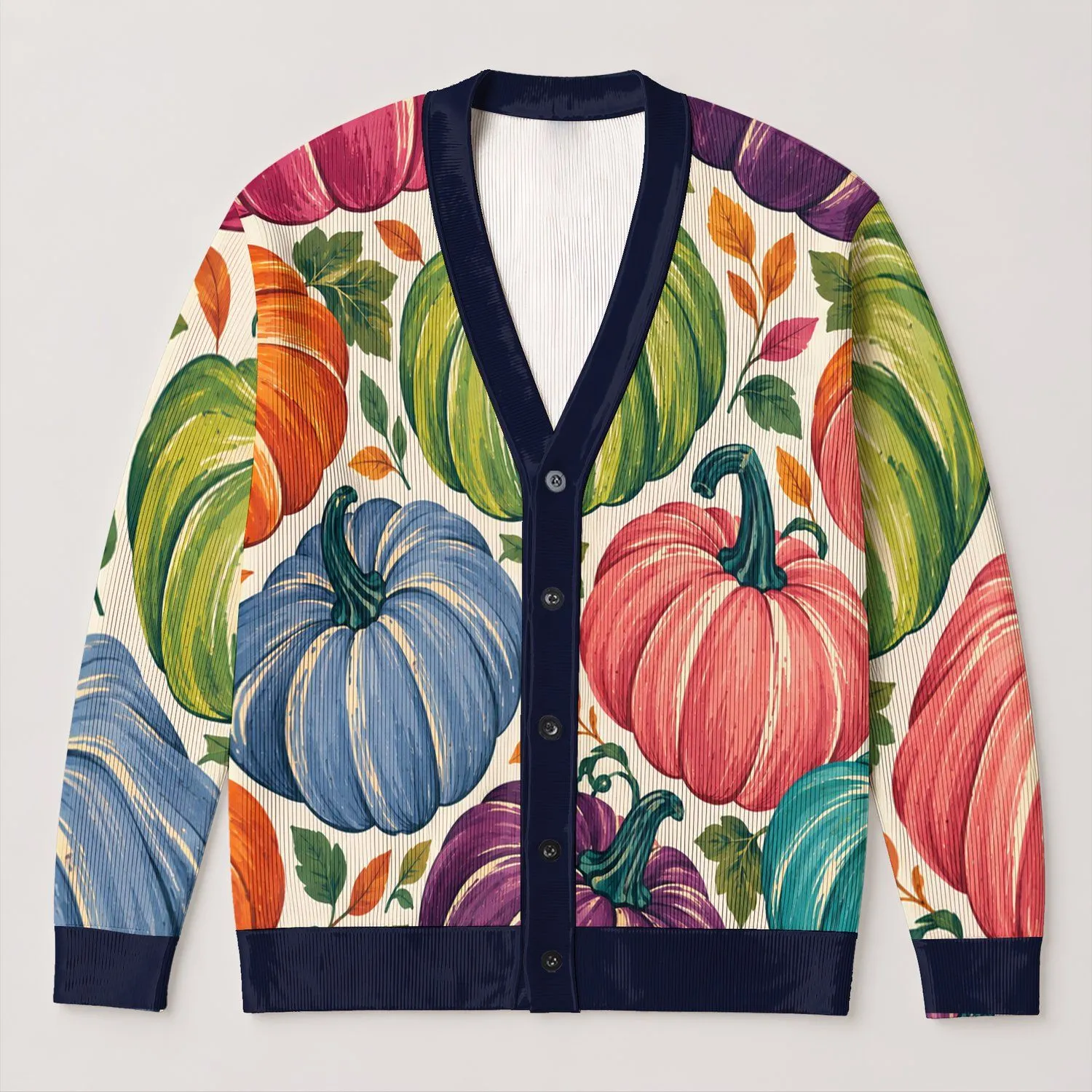 Colorful Harvest Pumpkins for Autumn Gatherings and Everyday Layering, Women’s Style All-over Print Knitted Cardigan - 1