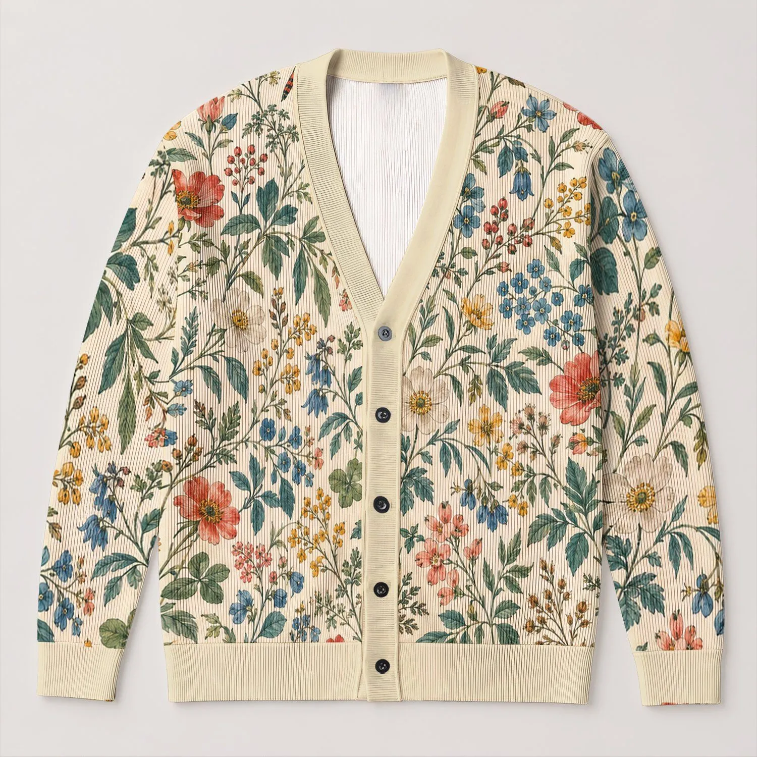 Botanical Dragonfly Garden Motifs for Everyday Office and Weekend Layering Style All-over Print Knitted Cardigan - 1