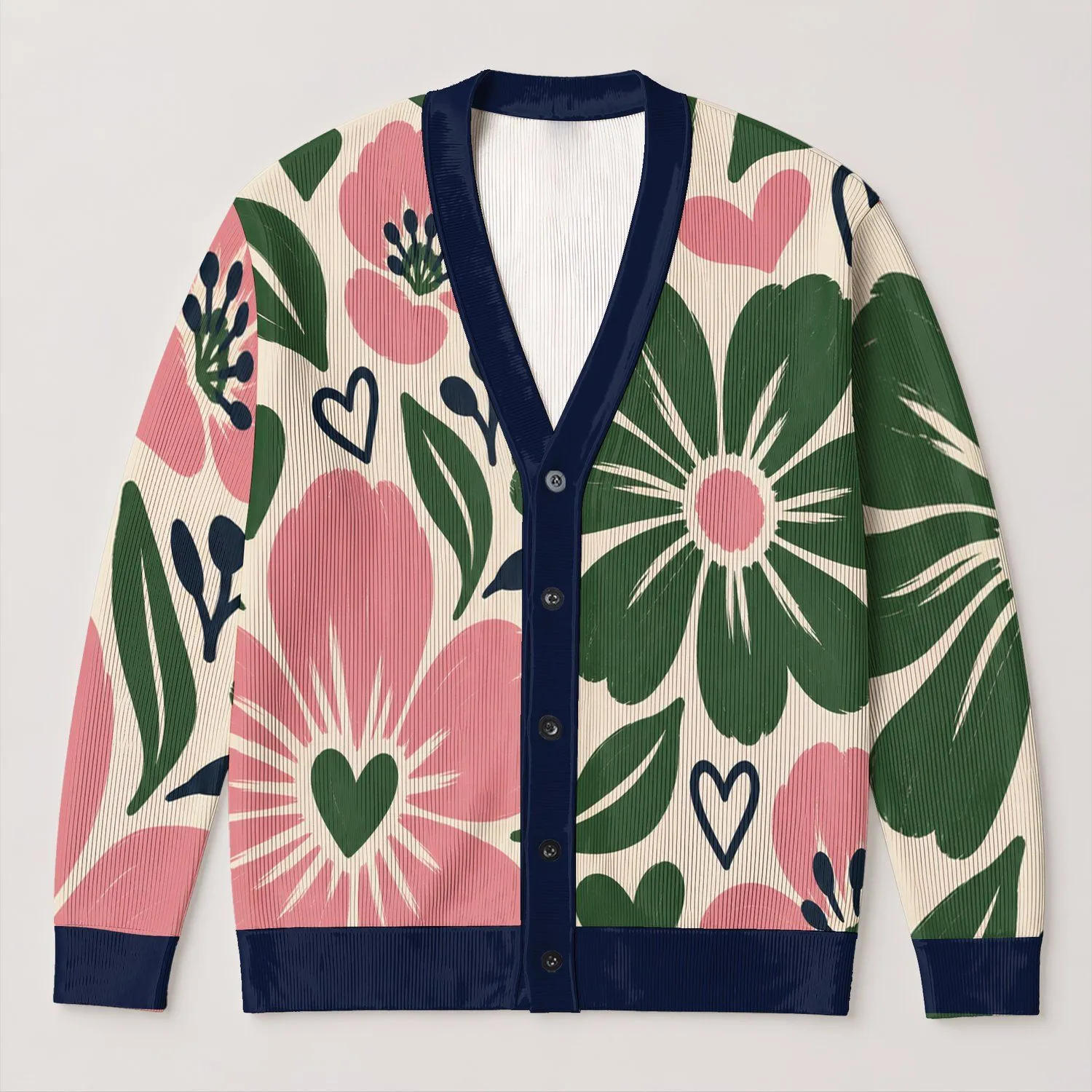 Graffiti Heart Floral Motifs for Spring Layering and Everyday Wear, Artistic Women All-over Print Knitted Cardigan - 1