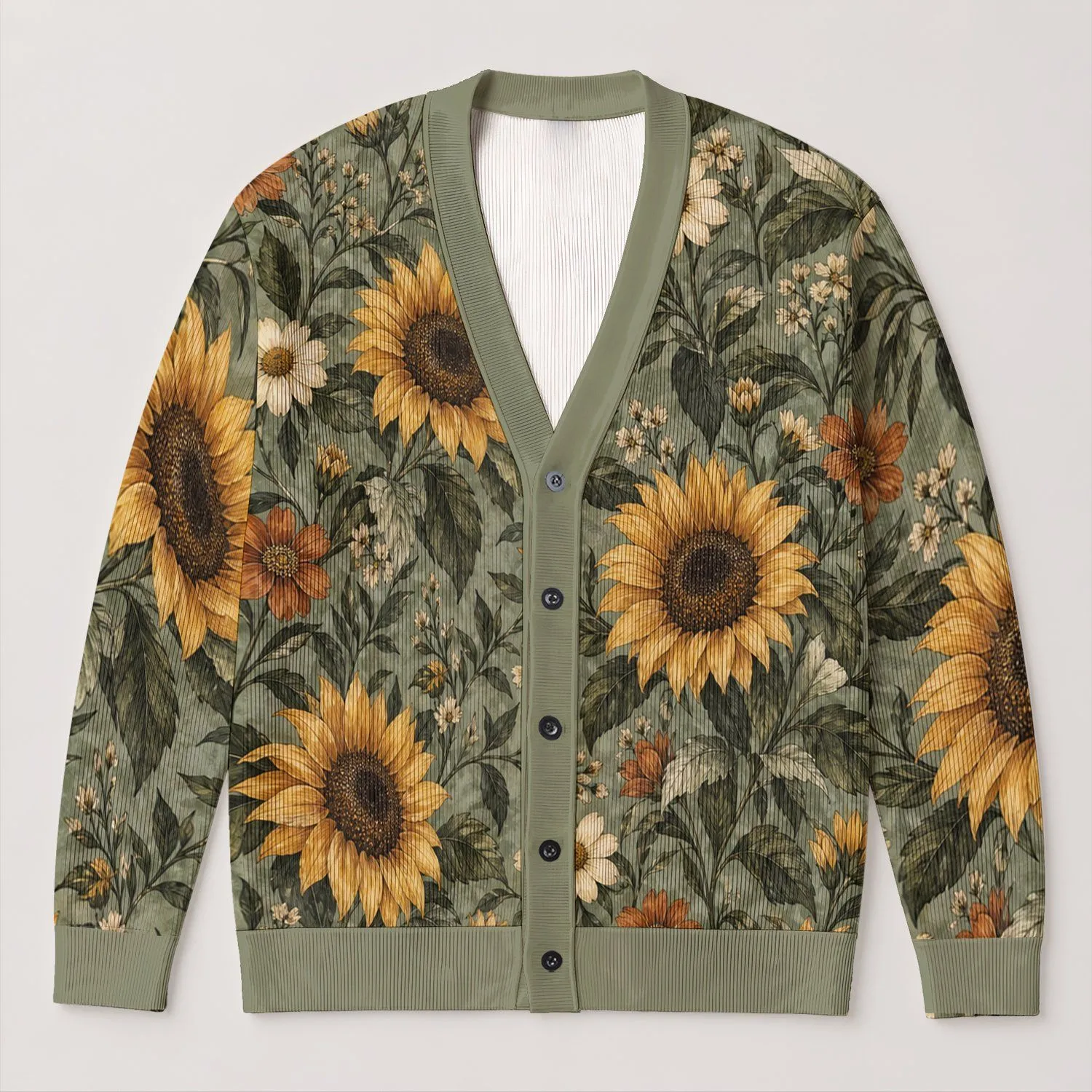 Sunflower Garden Layers For Relaxed Everyday Style And Autumn Weekend Outings Women All-over Print Knitted Cardigan - 1