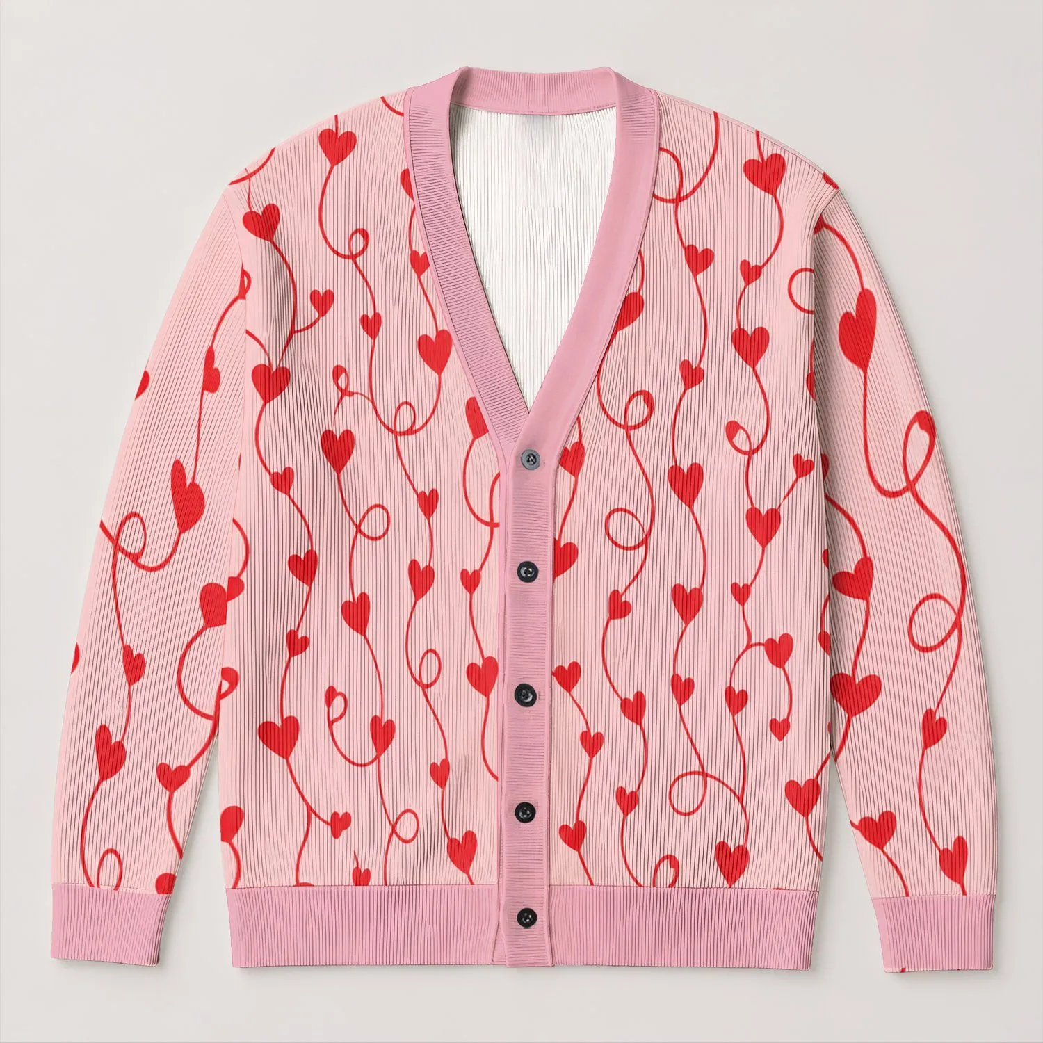 Red Heart Vine Valentine Style for Cozy Autumn Winter Layering and Everyday Wear Looks All-over Print Knitted Cardigan - 1