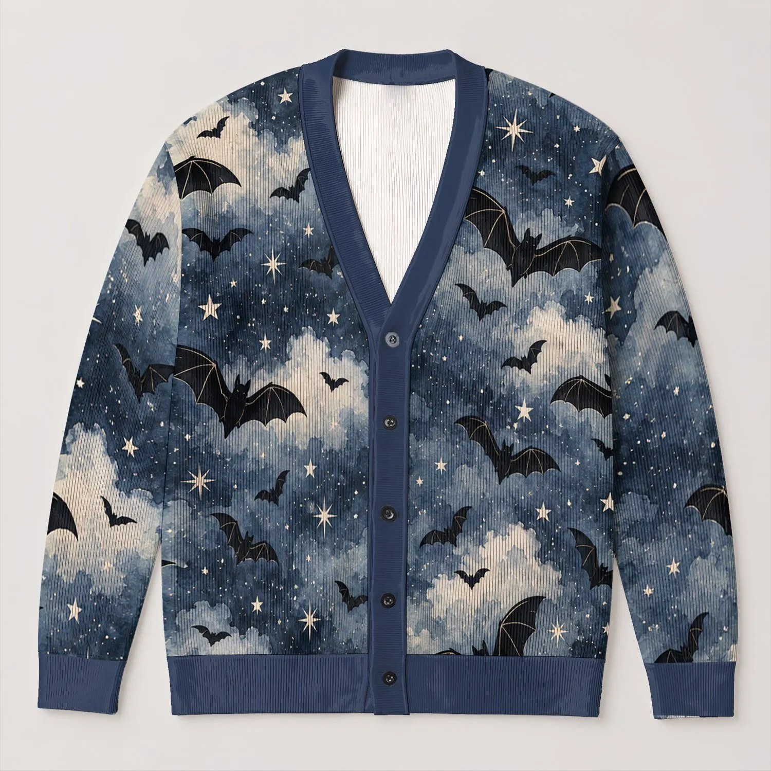 Moonlit Bats And Stars For Cozy Autumn Layering, Whimsical Night Style For Women All-over Print Knitted Cardigan - 1