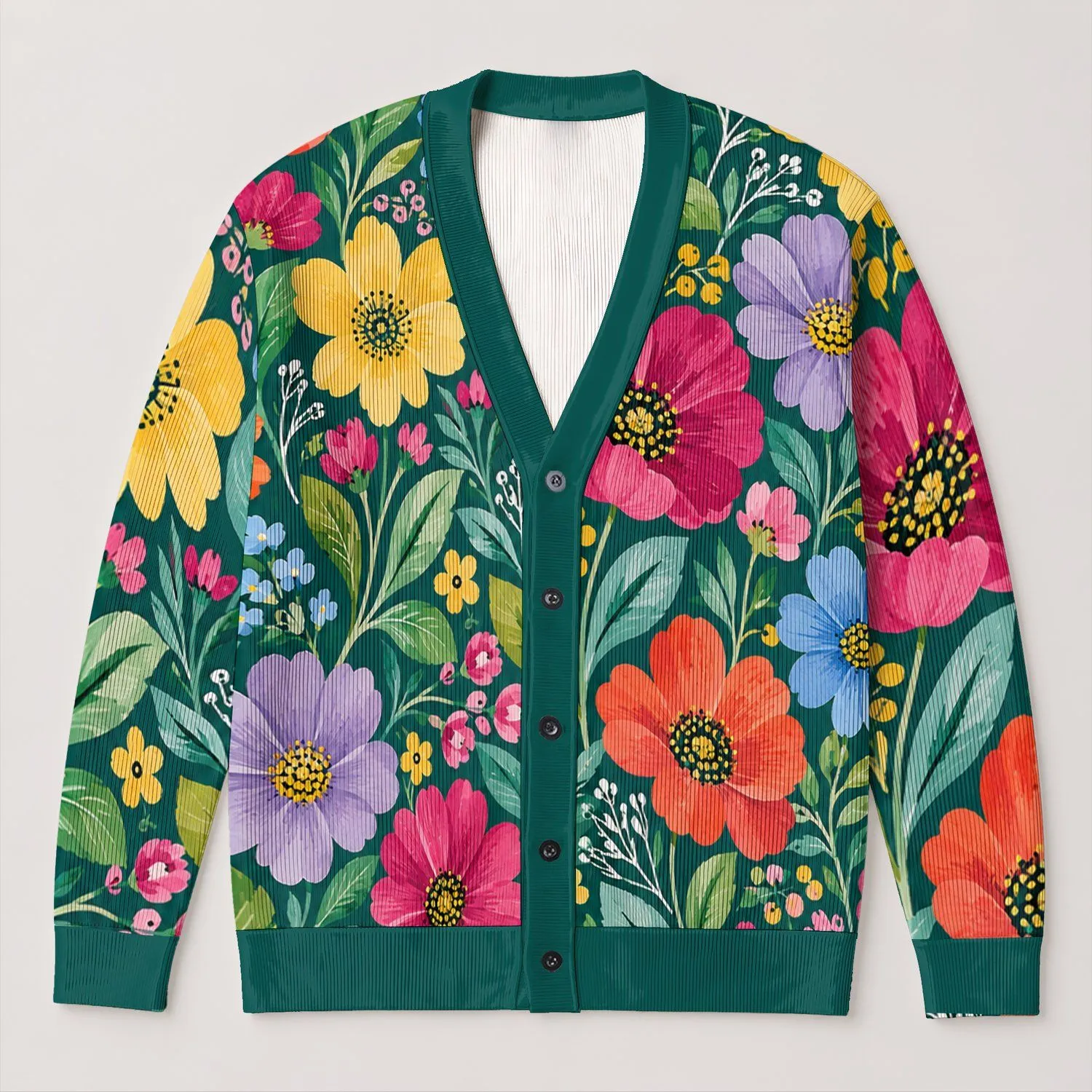 Colorful Botanical Florals for Relaxed Layering, Weekend Strolls, and Creative Women All-over Print Knitted Cardigan - 1