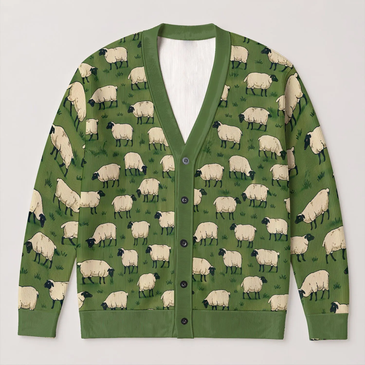 Sheep Meadow Motif For Relaxed Weekend Layering And Countryside Streetwear Styling All-over Print Knitted Cardigan - 1