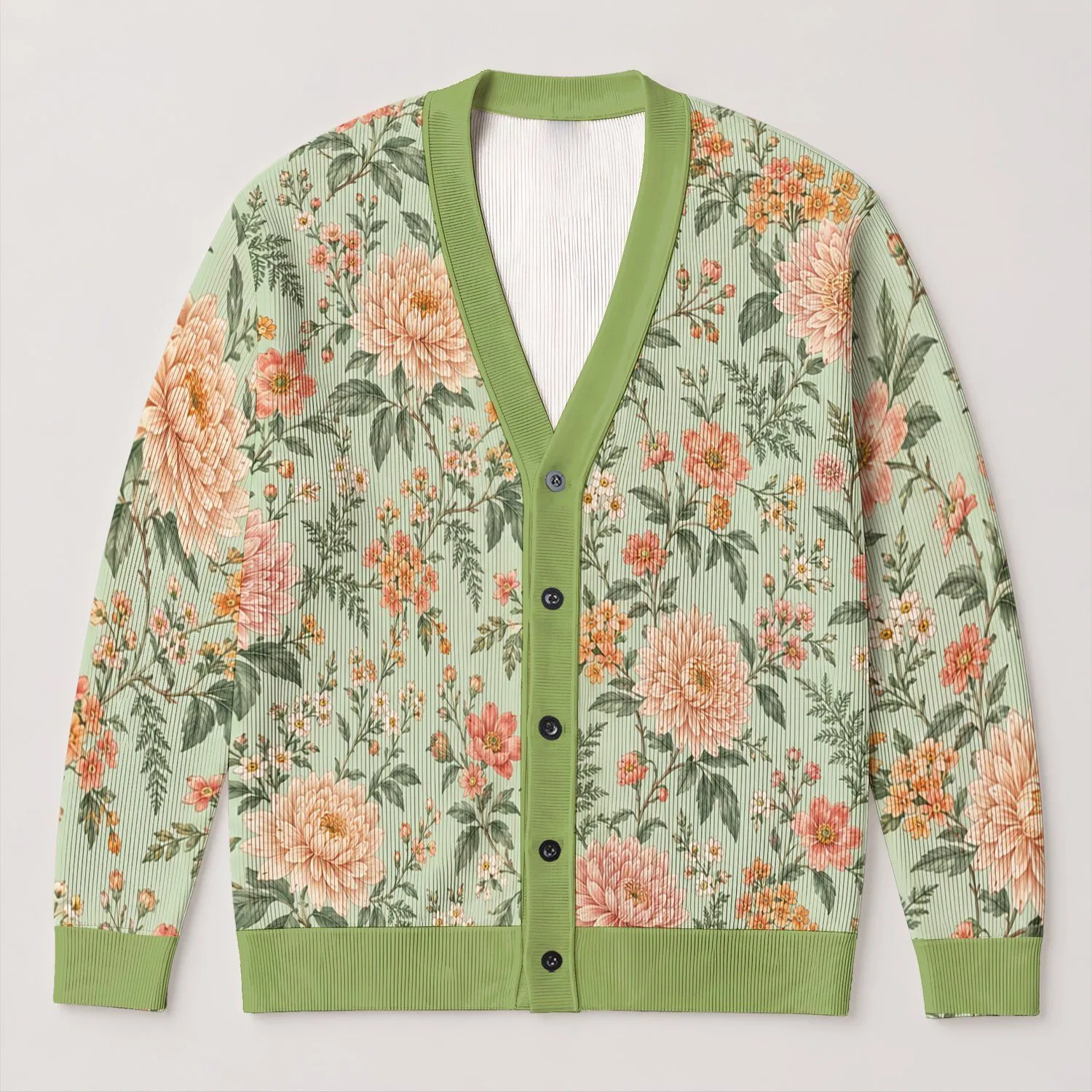 Vintage Botanical Florals for Easy Everyday Layering and Relaxed Women's Weekend Style All-over Print Knitted Cardigan - 1