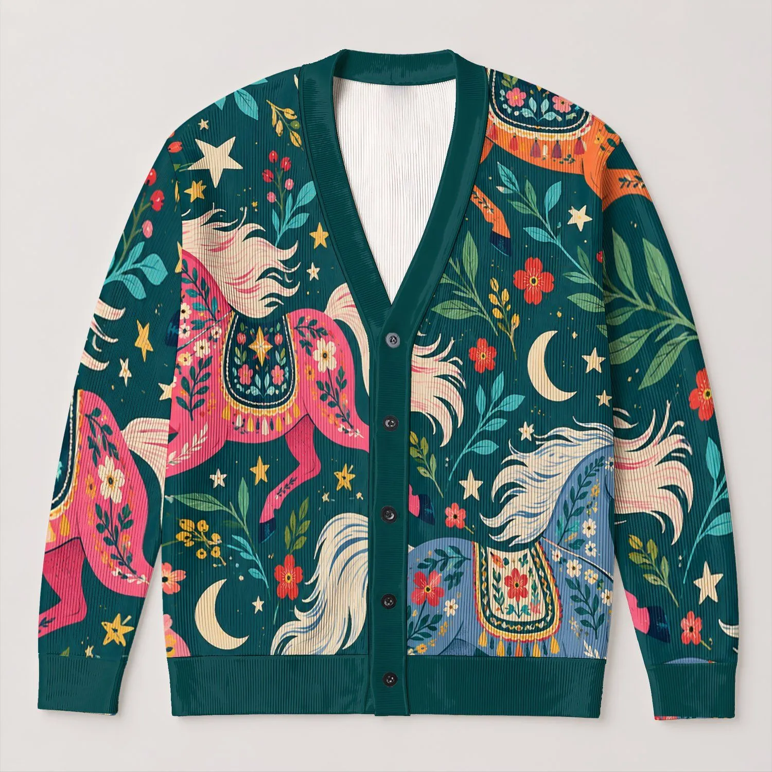 Whimsical Horse And Star Motif For Casual Layering And Artful Everyday Style For Women All-over Print Knitted Cardigan - 1
