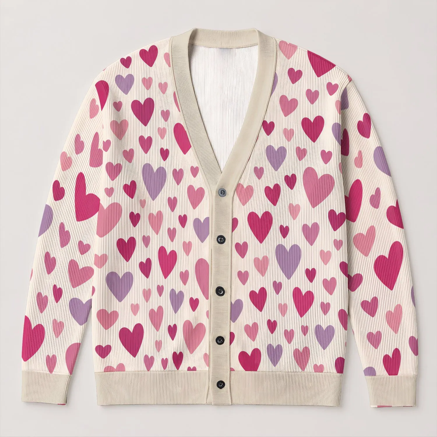 Pink Heart Motifs for Romantic Everyday Layering and Soft Feminine Style for Women All-over Print Knitted Cardigan - 1