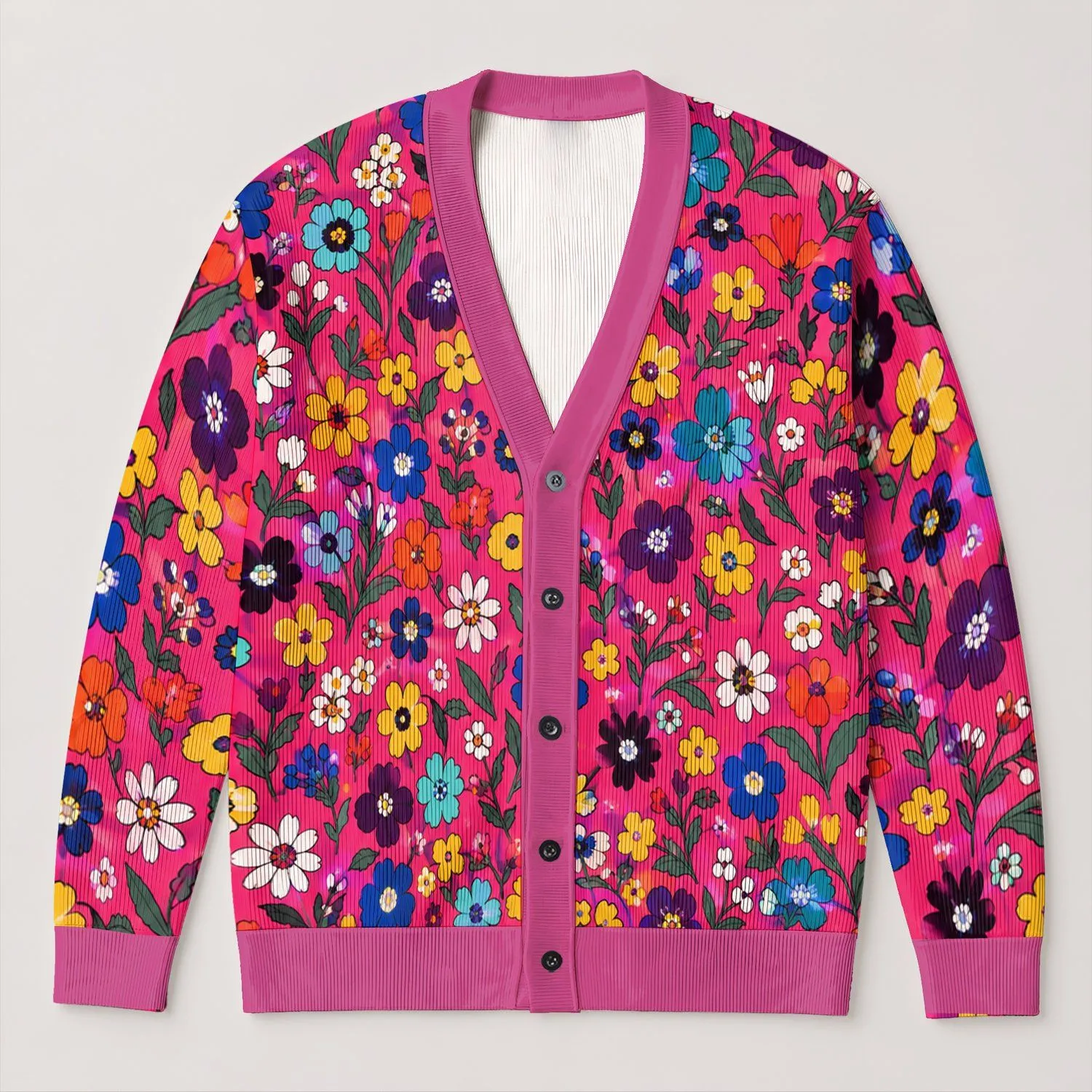Colorful Floral Blooms for Everyday Layering, Casual Spring Outings for Chic Women All-over Print Knitted Cardigan - 1