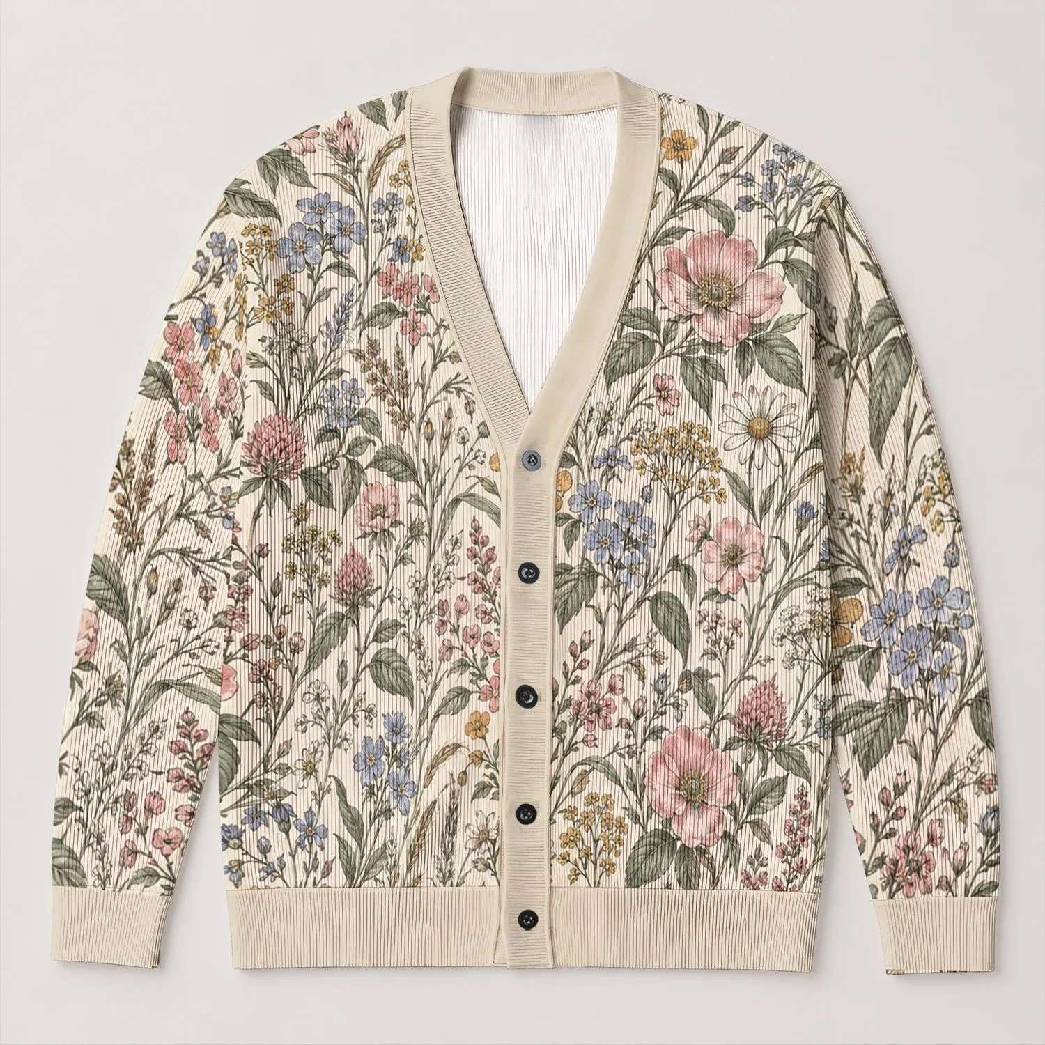 Vintage Botanical Blooms for Relaxed Layering, Weekend Strolls, and Garden Gatherings All-over Print Knitted Cardigan - 1