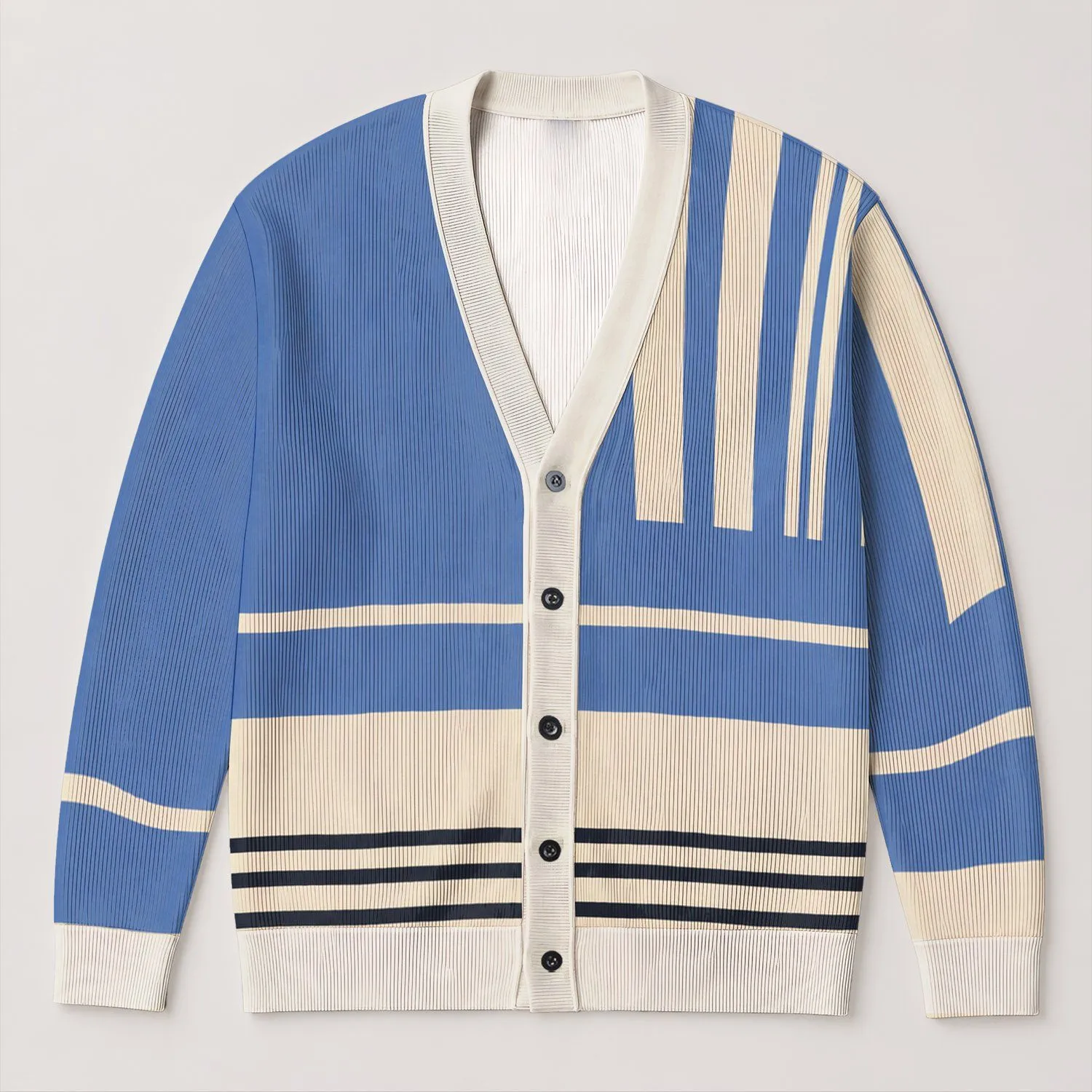 Periwinkle Blue and Ivory Striped Layers for Relaxed Everyday Weekend Outfits and Travel All-over Print Knitted Cardigan - 1