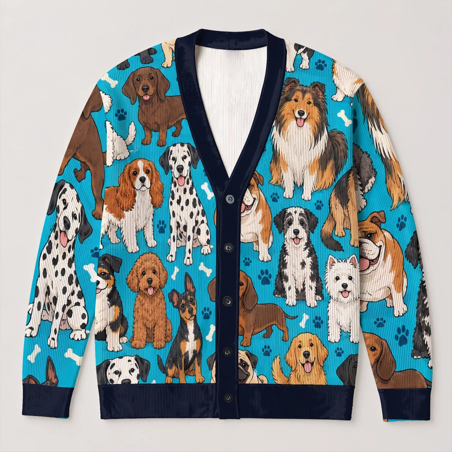 Cute Cartoon Dog Motifs for Casual Spring Layering and Everyday Pet Lover Style All-over Print Knitted Cardigan - 1