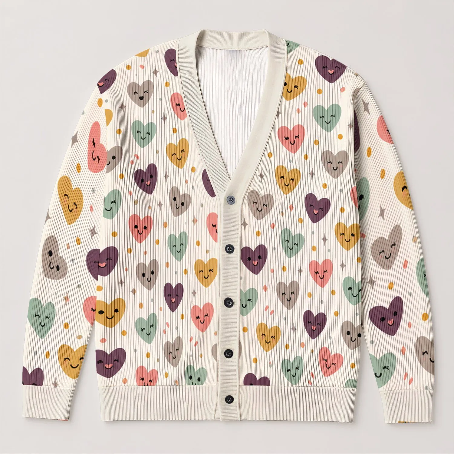 Cute Heart Faces for Cozy Autumn Layering, Playful Everyday Style for Women and Teens All-over Print Knitted Cardigan - 1