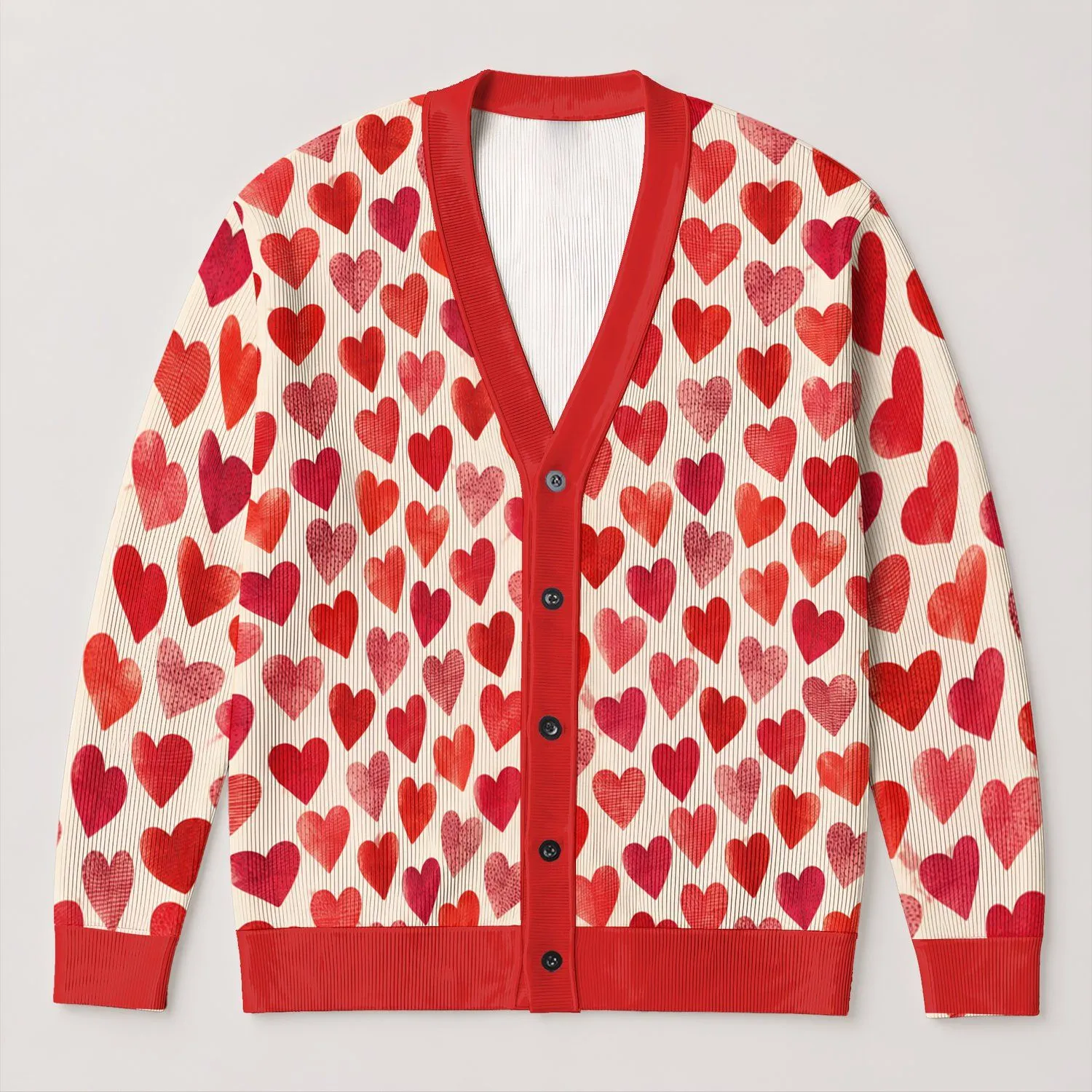 Red Heart Motif Layering Essential for Valentine's Day and Cozy Everyday Wear for Women All-over Print Knitted Cardigan - 1