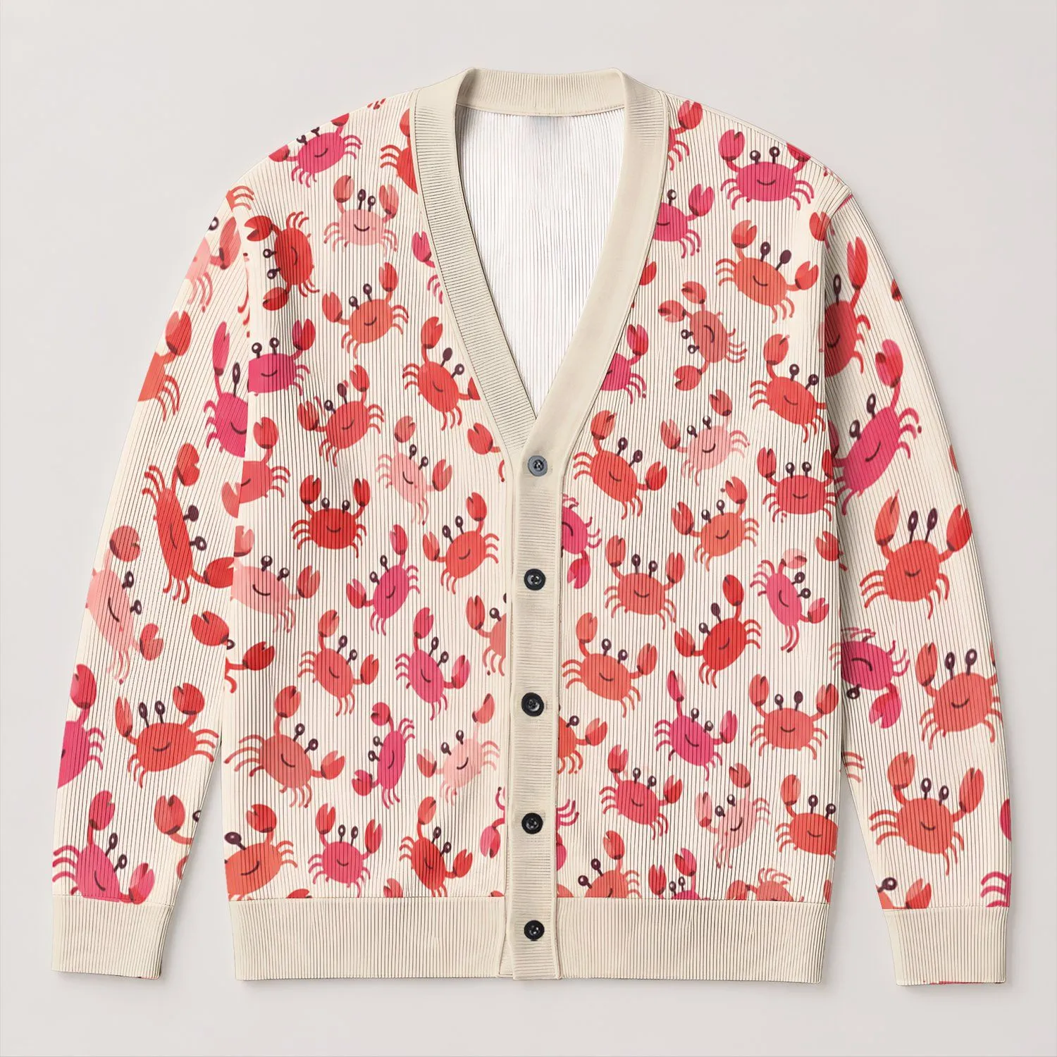 Playful Coastal Crab Motifs for Beach Days and Everyday Summer Layering for Women All-over Print Knitted Cardigan - 1