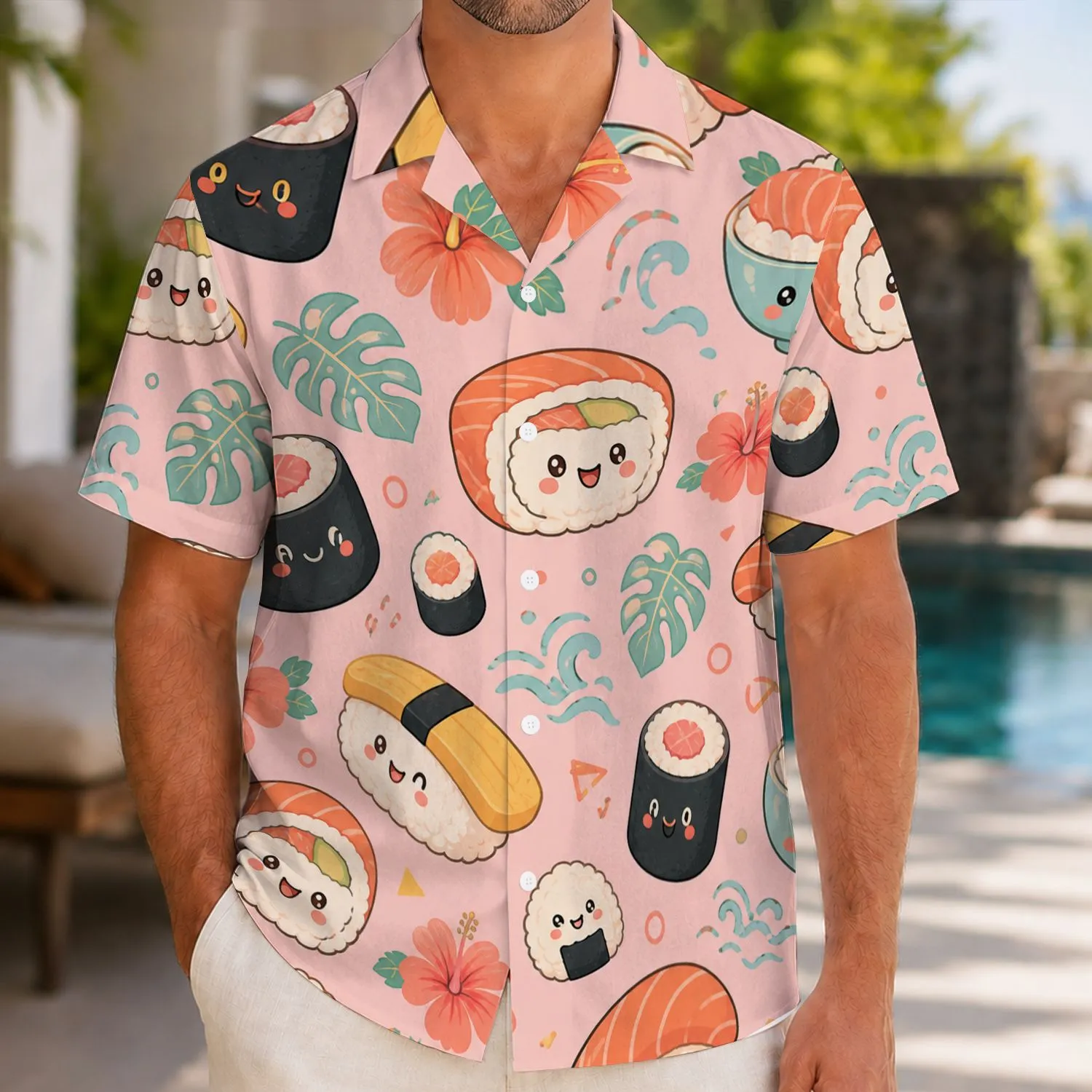 Cute Sushi Roll Icons For Beach Vacations And Summer Dining, Casual Style For Men Hawaiian Shirt - 1