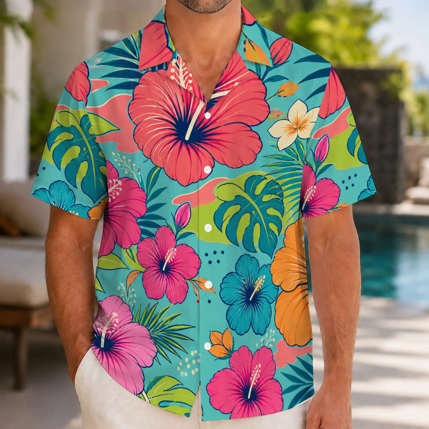 Colorful Hibiscus and Tropical Blooms for Beach Holidays and Summer Getaways for Men Hawaiian Shirt - 1