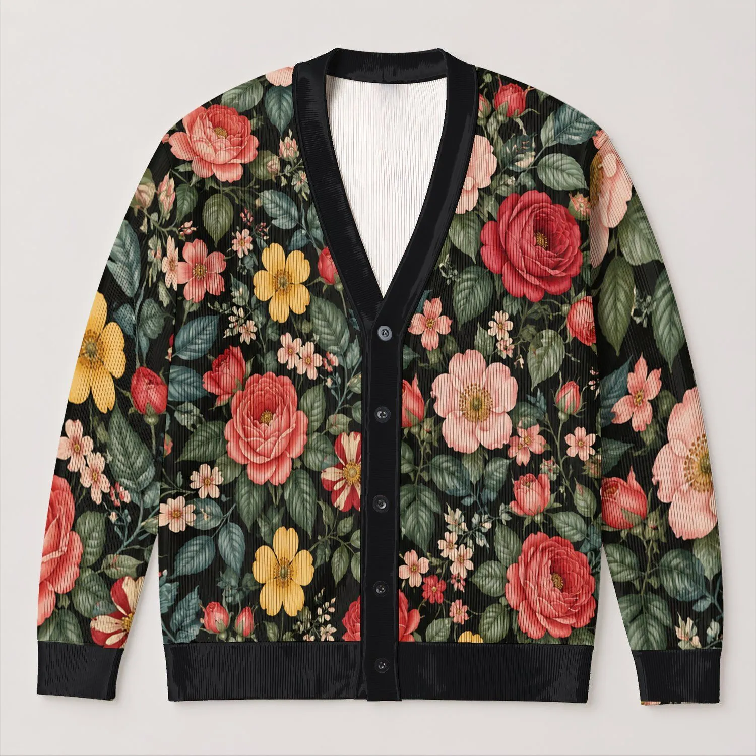 Vintage Botanical Flowers For Everyday Layering And Garden-Inspired Wardrobe Style All-over Print Knitted Cardigan - 1