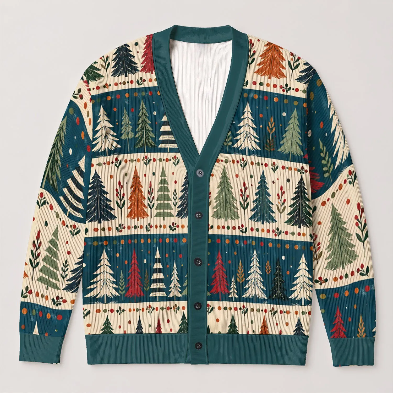 Pine Tree Forest Scene For Festive Winter Layering, Cozy Holiday Style For Women All-over Print Knitted Cardigan - 1