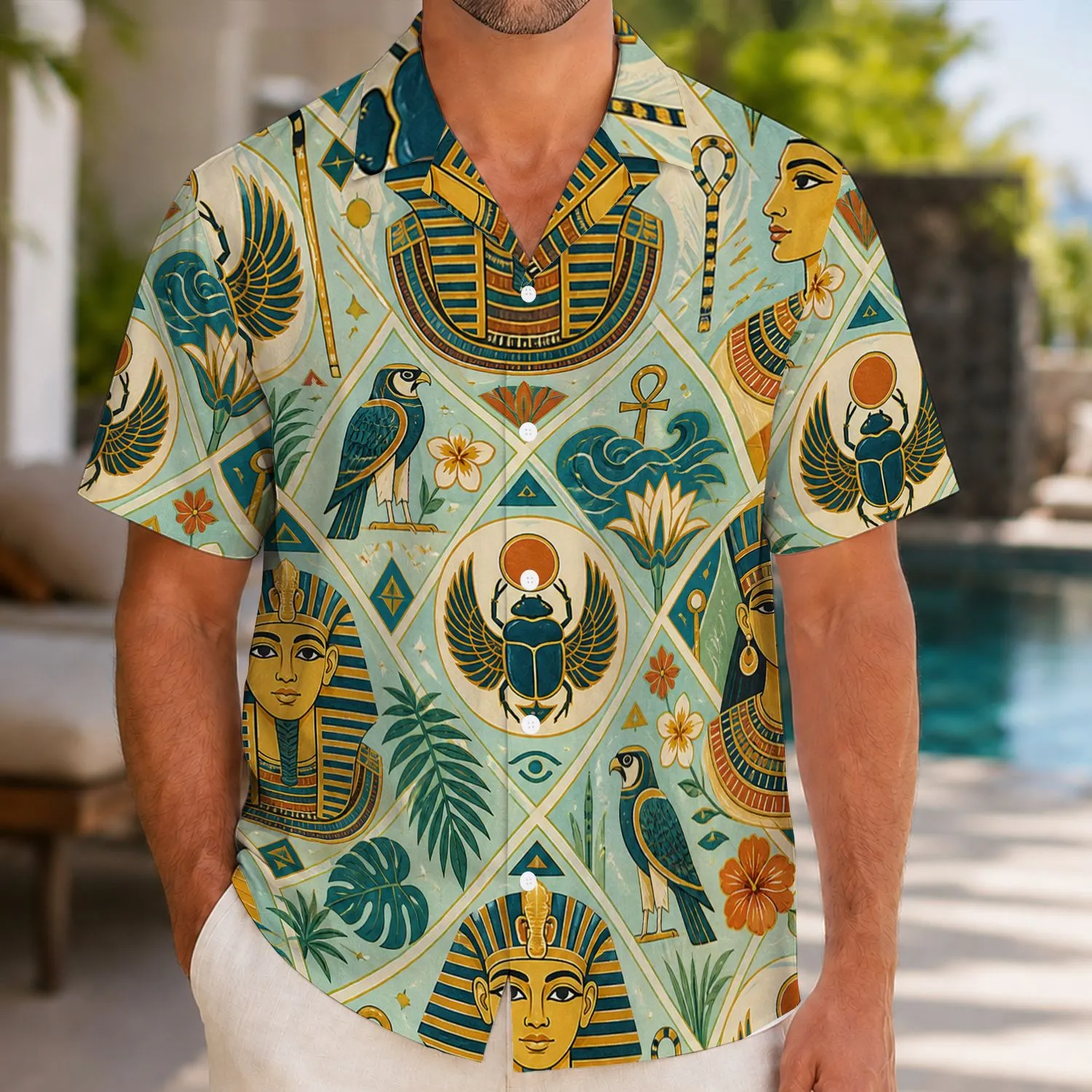 Egyptian Pharaoh Hieroglyphs for Tropical Vacation Style and Resort Travel Holidays Hawaiian Shirt - 1