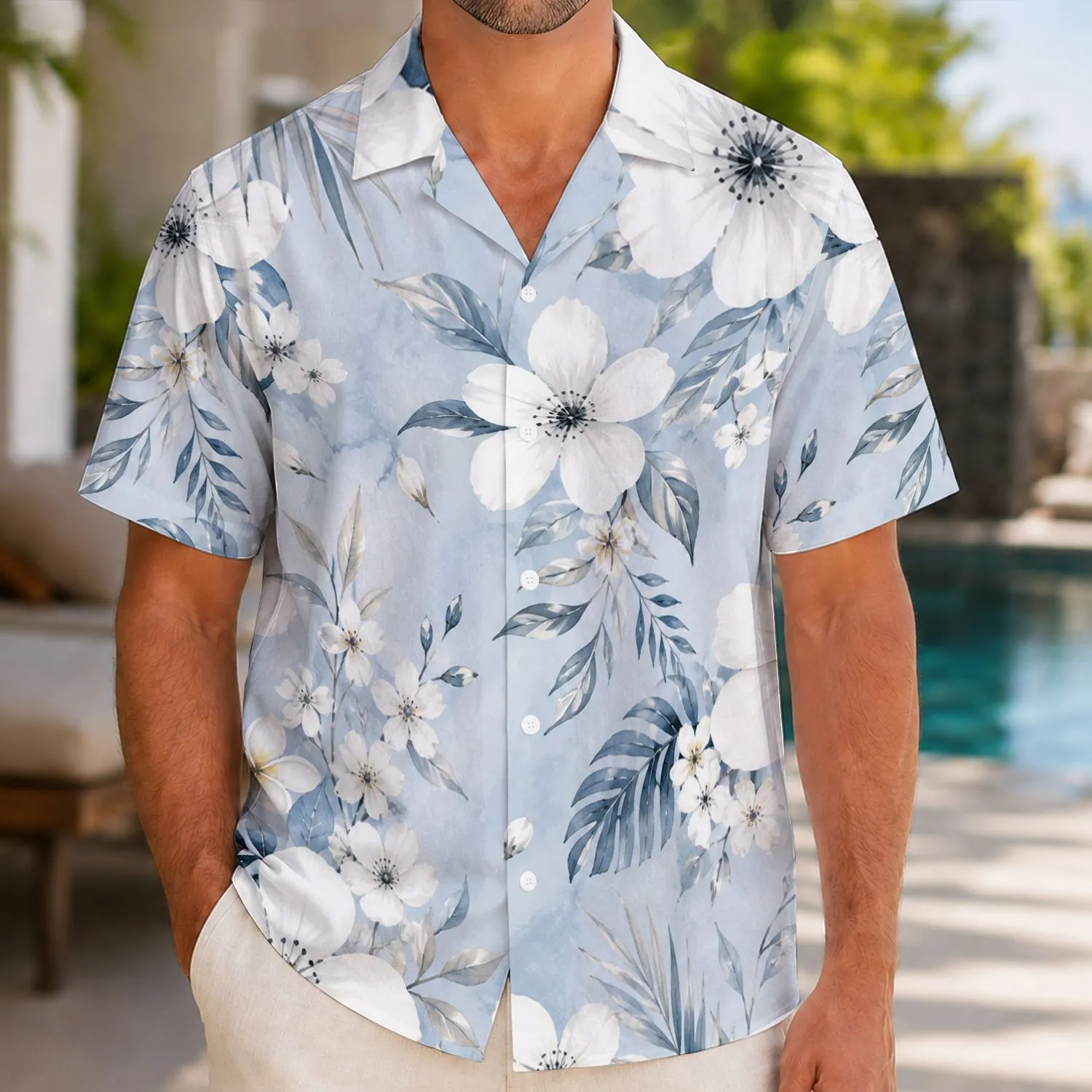White Wildflower Botanical Motifs for Coastal Vacations and Summer Garden Gatherings Hawaiian Shirt - 1