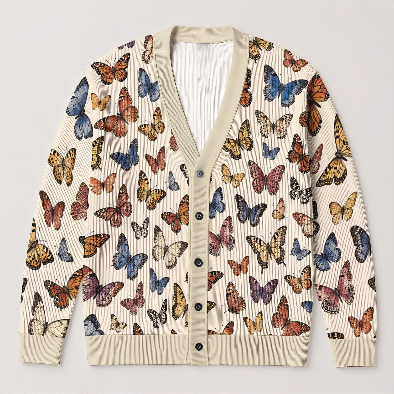 Colorful Butterfly Garden Motifs for Relaxed Autumn Layering and Everyday Women’s Style All-over Print Knitted Cardigan - 1