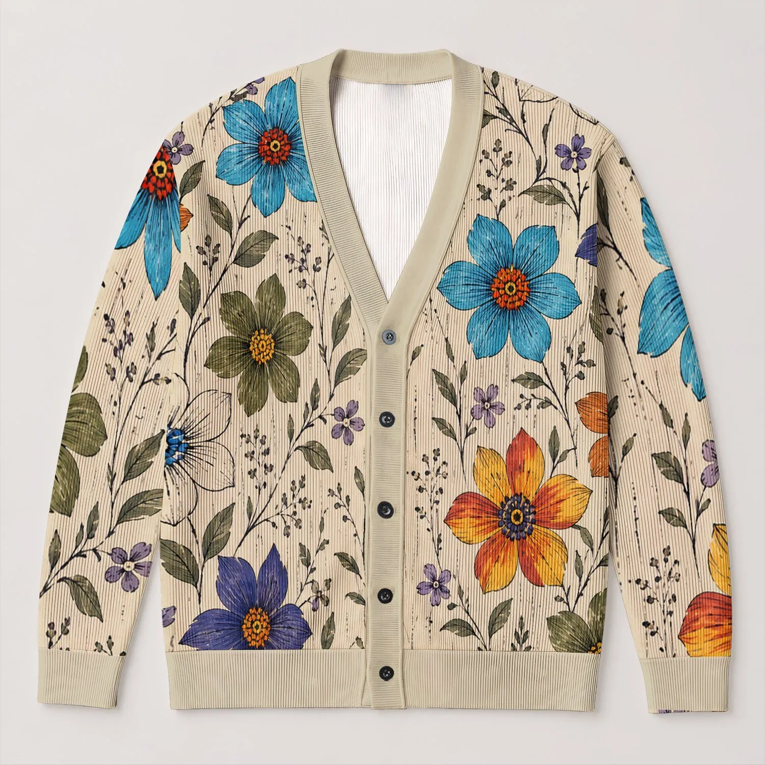 Colorful Crochet Flower Blossoms for Cozy Everyday Layering, Weekend Style, Women All-over Print Knitted Cardigan - 1