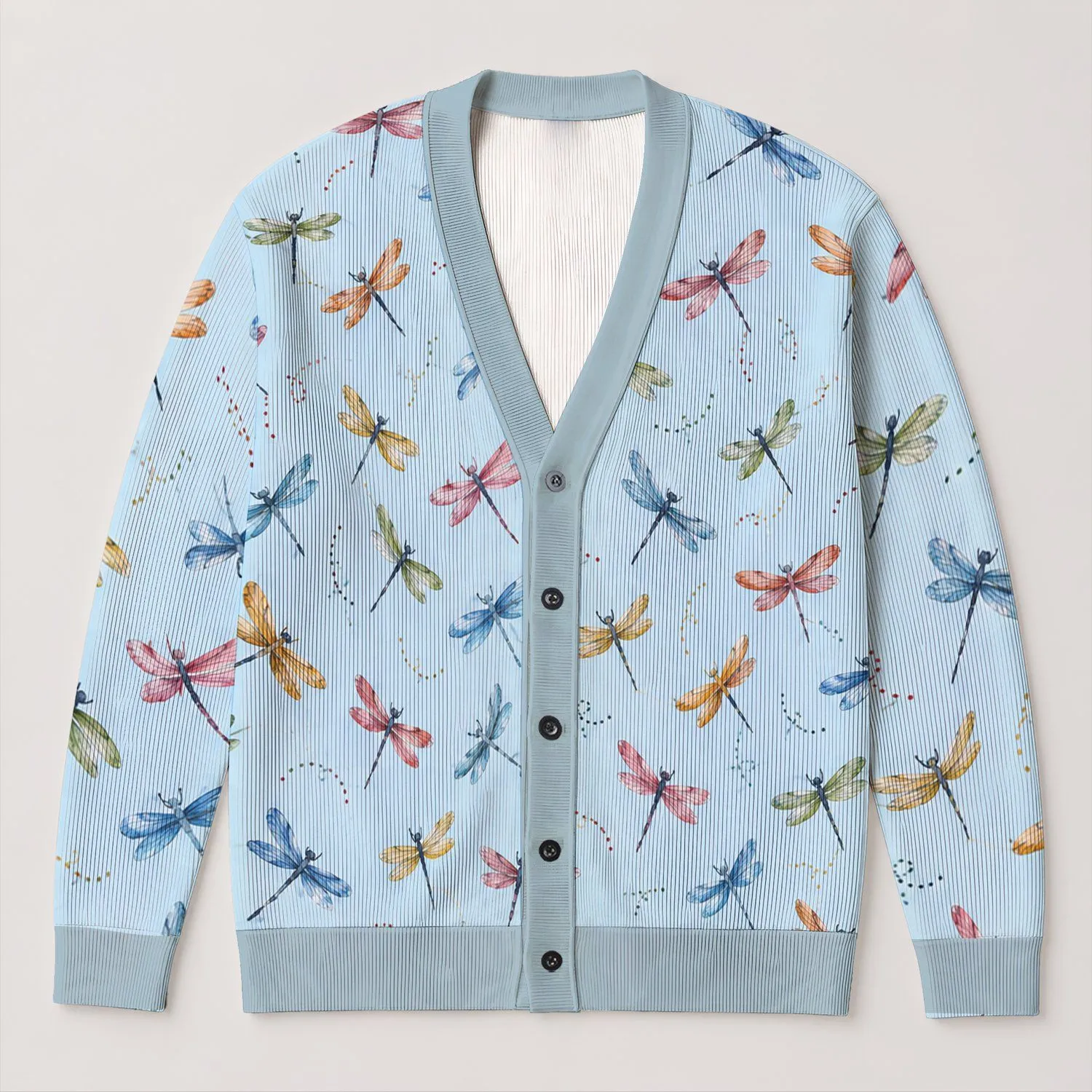 Colorful Dragonflies for Relaxed Everyday Layering and Nature-Loving Women’s Style All-over Print Knitted Cardigan - 1