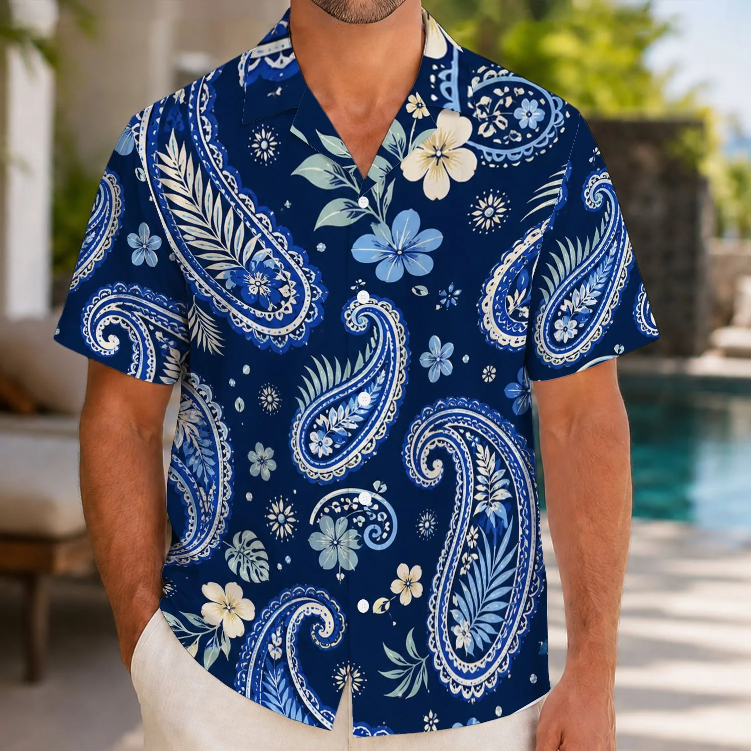 Navy Paisley Swirls And Island Florals For Resort Getaways And Summer Weekends By The Sea Hawaiian Shirt - 1