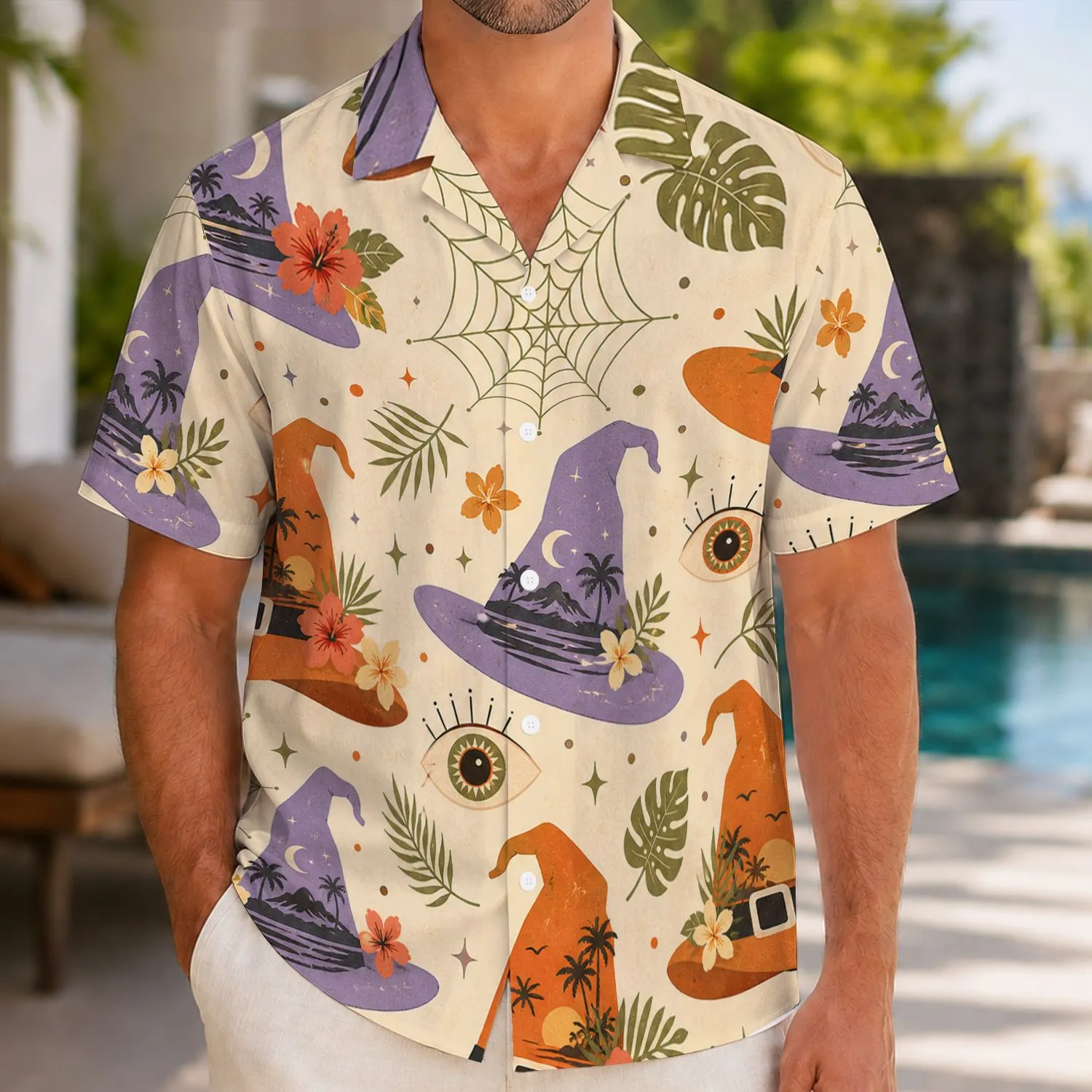 Witch Hats And Magic Eyes For Halloween Getaways, Beach Parties, And Costume Season Hawaiian Shirt - 1