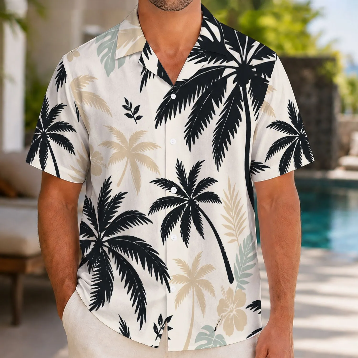 Black Coconut Palm Silhouettes for Beach Holidays and Summer Outdoor Escapes for Men Hawaiian Shirt - 1