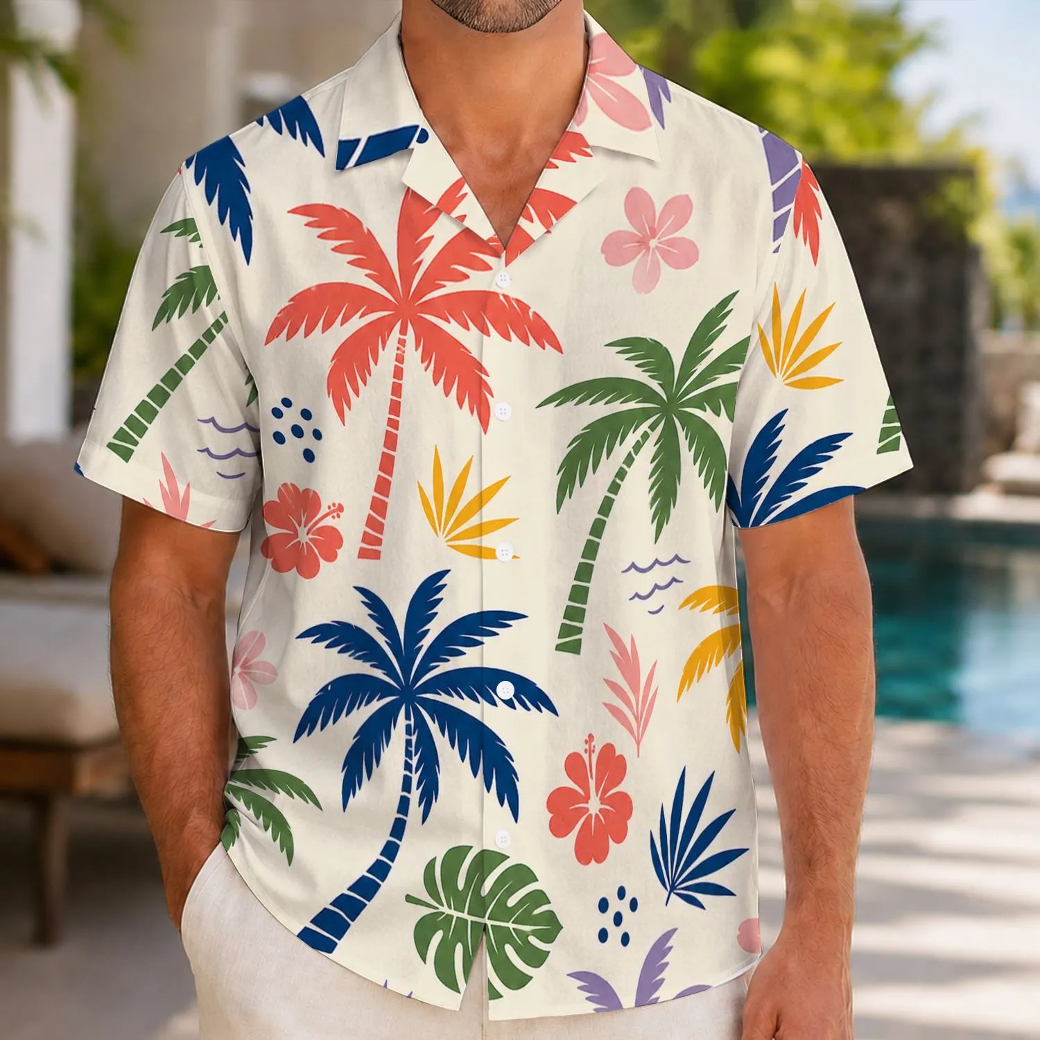 Colorful Palm Tree Beach Motifs for Tropical Vacations and Resort Getaways for Men Hawaiian Shirt - 1