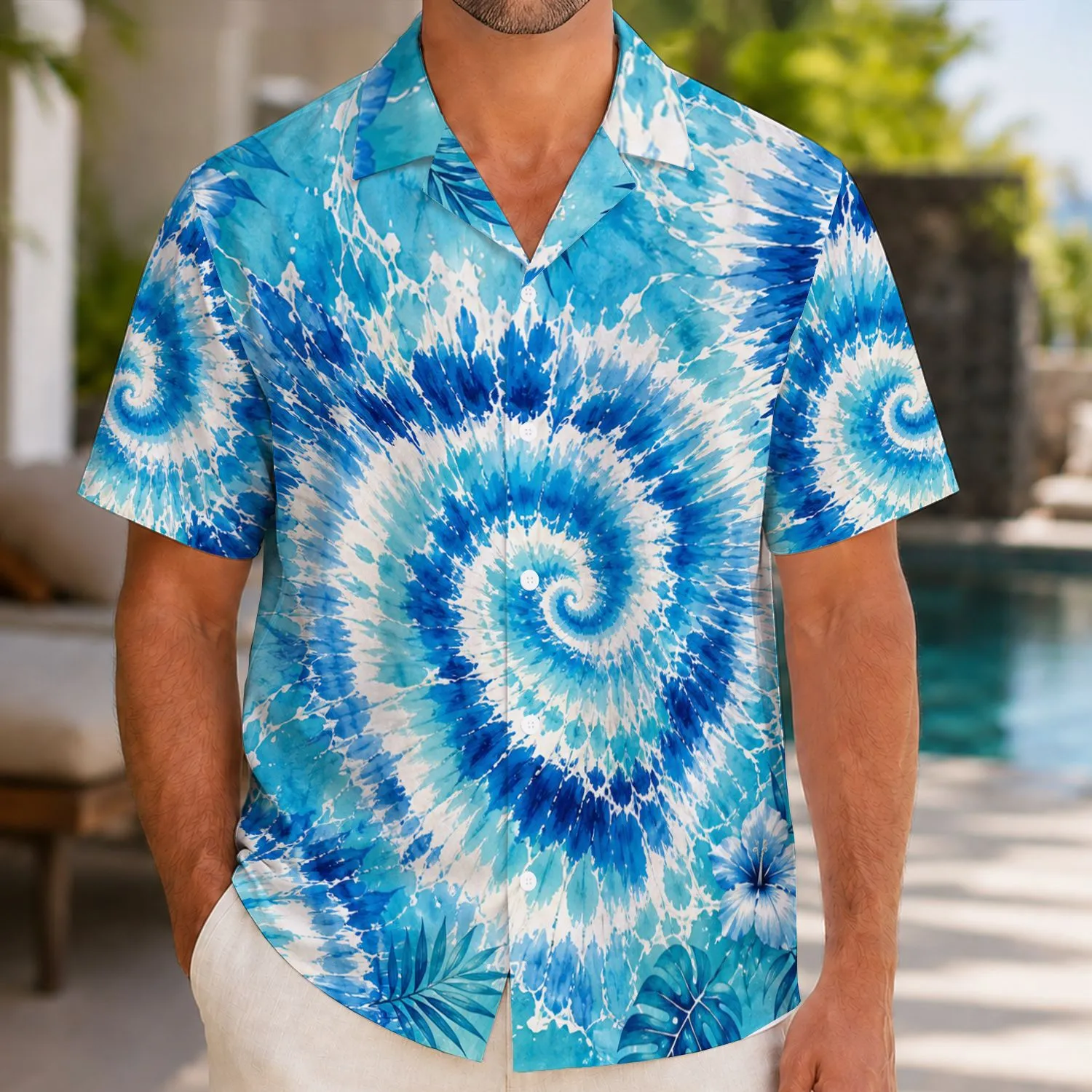 Ocean Blue Spiral Waves for Beach Getaways, Pool Days, and Resort Weekends for Men Hawaiian Shirt - 1