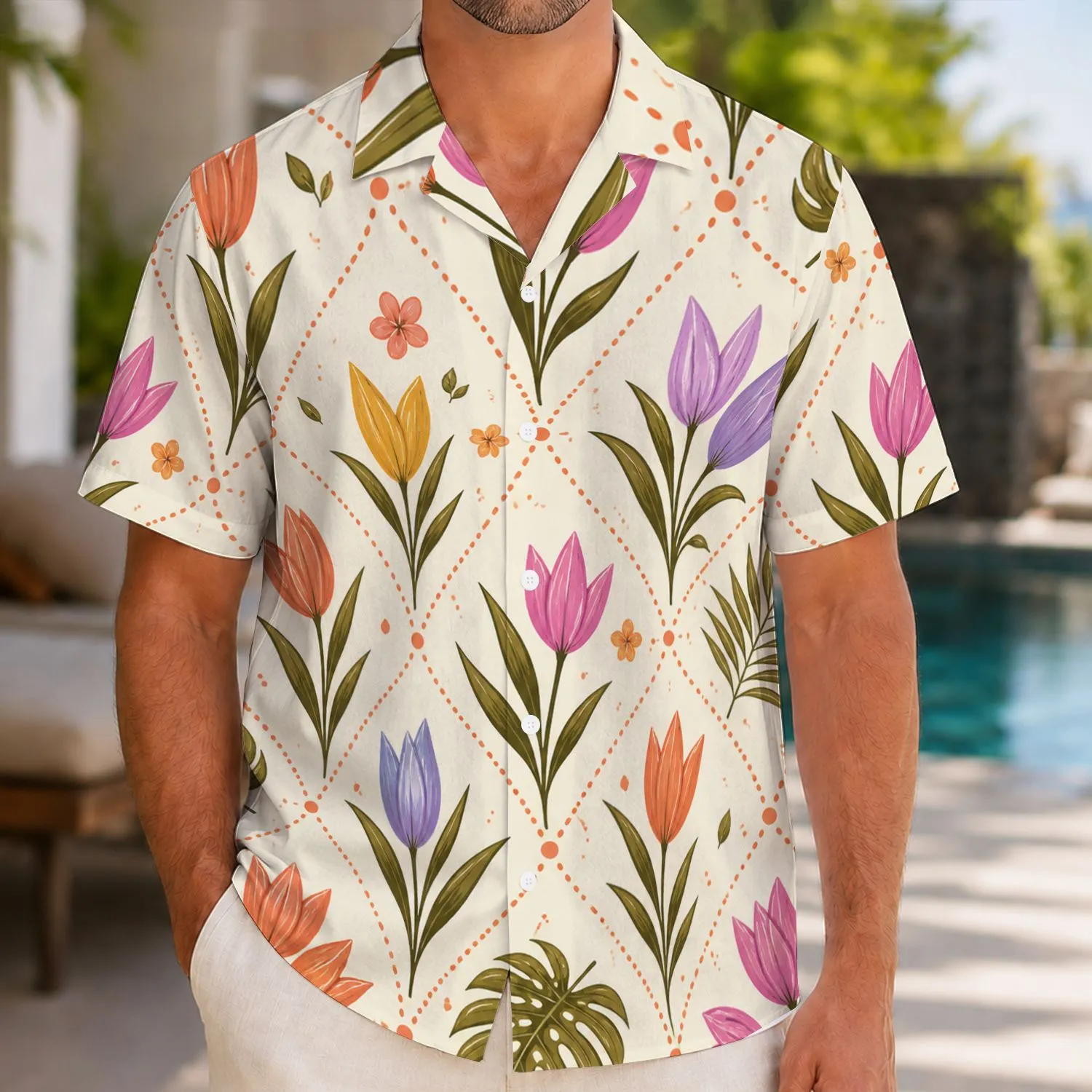 Botanical Tulip Motifs For Sunny Resort Days And Coastal Getaways For Men Hawaiian Shirt - 1