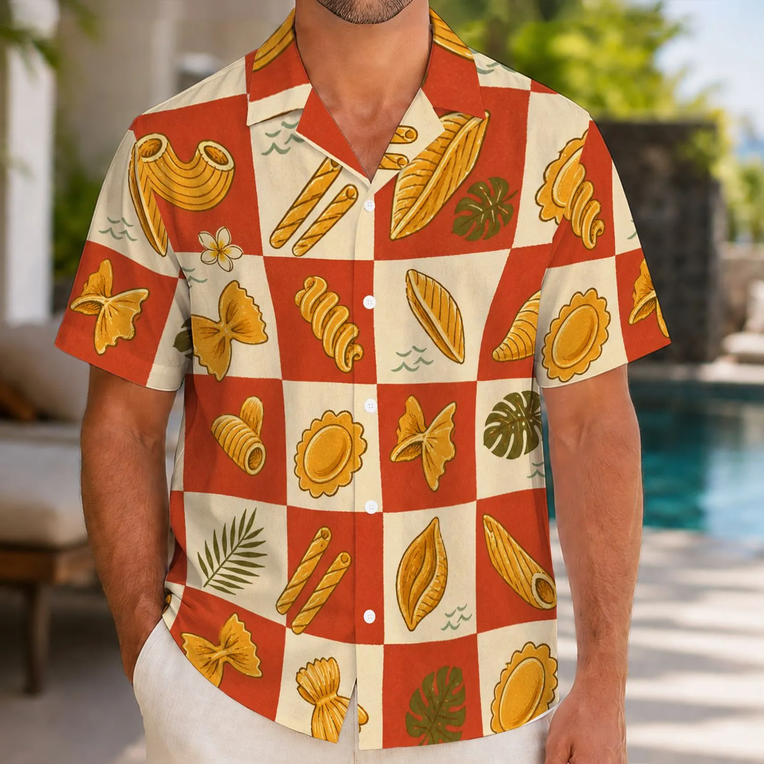 Golden Pasta Icons for Beach Vacations and Resort Dining, Stylish Gift for Foodie Men Hawaiian Shirt - 1