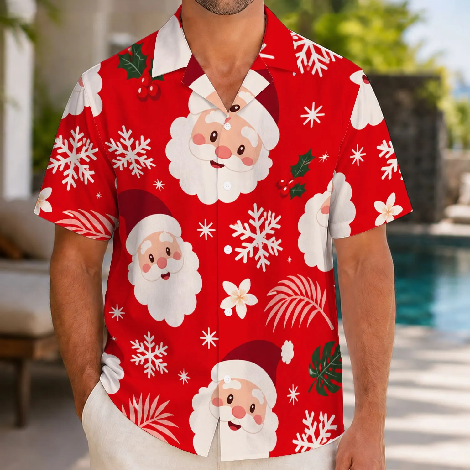 Santa Faces And Snowflakes For Festive Holiday Gatherings, Winter Parties, And Gifting Hawaiian Shirt - 1