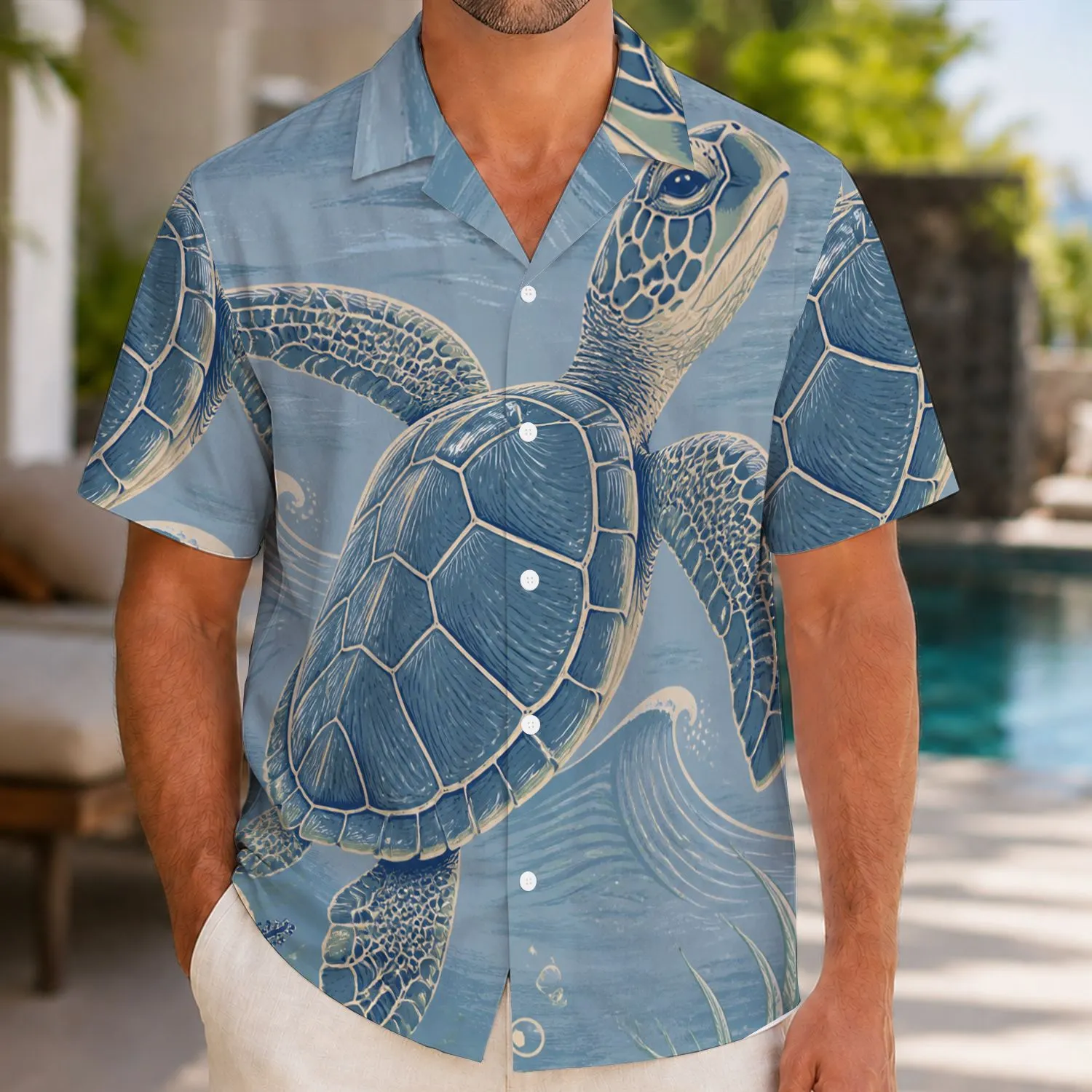 Sea Turtle Ocean Scene for Beach Holidays and Island Getaways, Men's Summer Style Hawaiian Shirt - 1