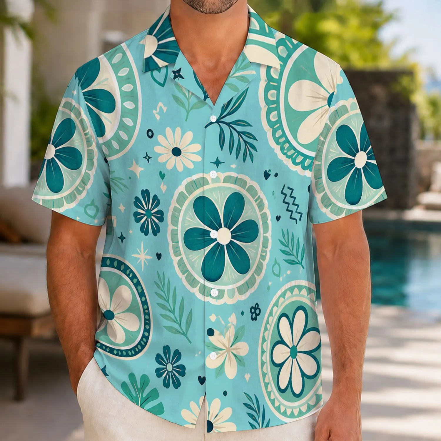Tropical Daisy Medallions And Island Botanicals For Beach Holidays, Men's Summer Style Hawaiian Shirt - 1