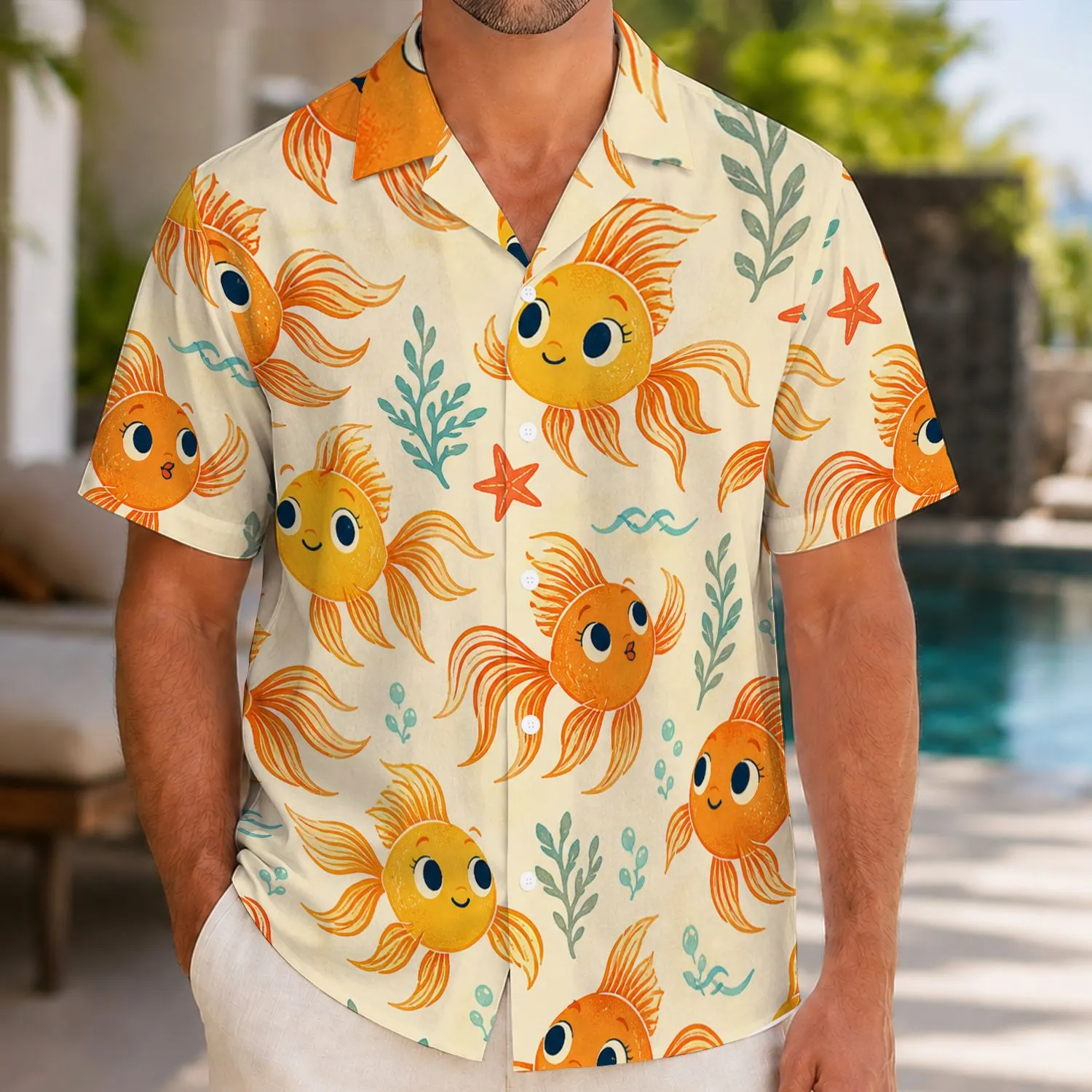 Playful Orange Tropical Fish for Beach Holidays and Summer Vacations, Men’s Gift Hawaiian Shirt - 1