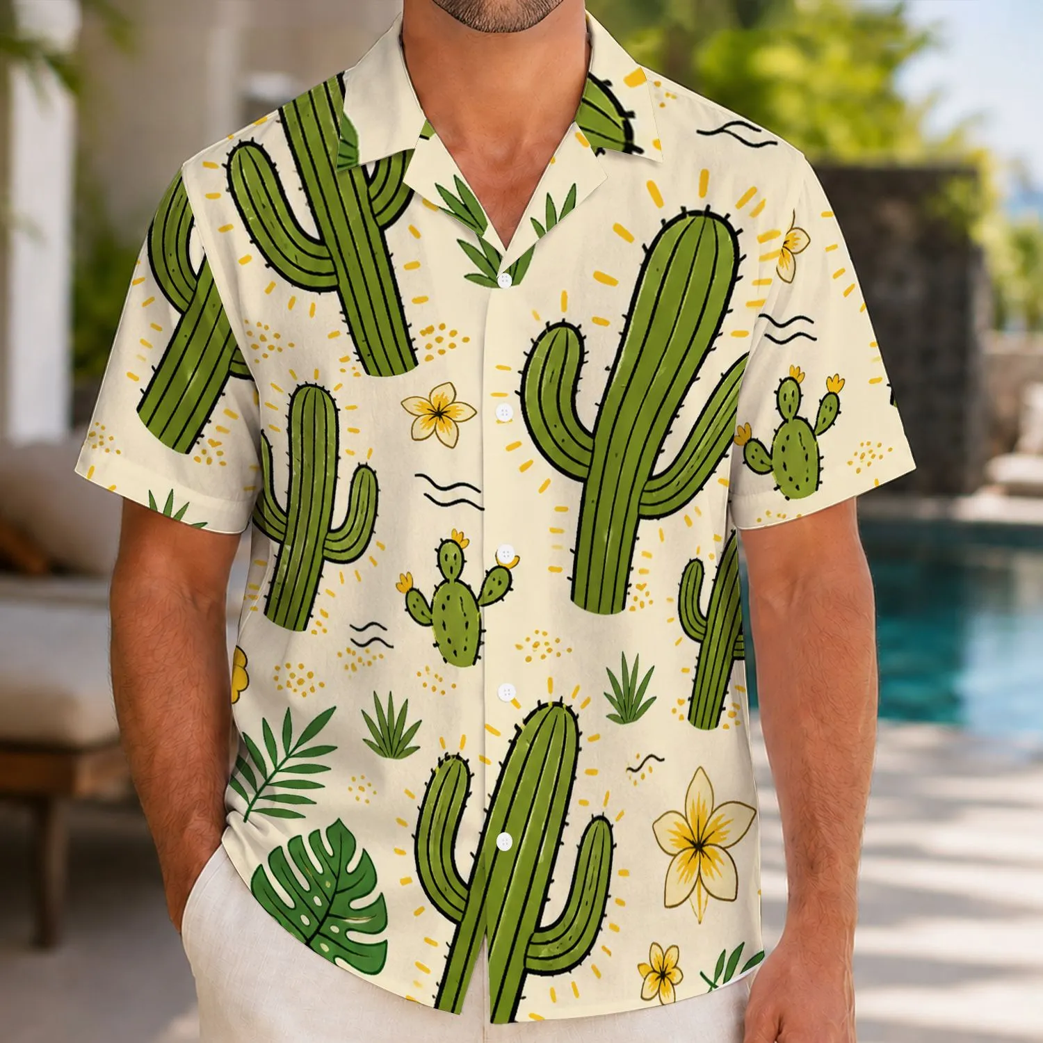 Cactus Desert Bloom Motif For Resort Getaways And Sunny Southwestern Vacation Days Hawaiian Shirt - 1
