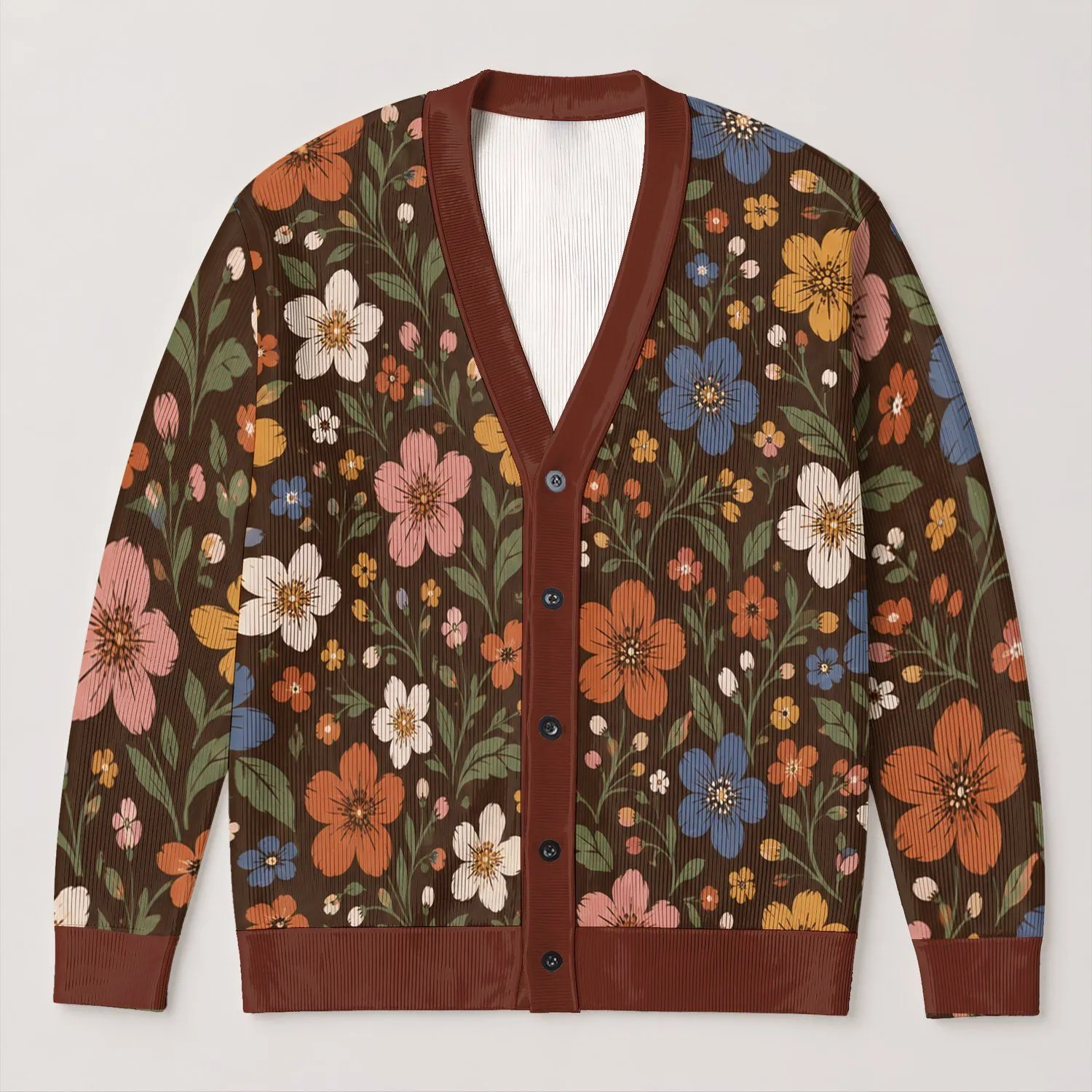 Bohemian Floral Blooms for Cozy Everyday Layering and Weekend Fall Outings for Women All-over Print Knitted Cardigan - 1
