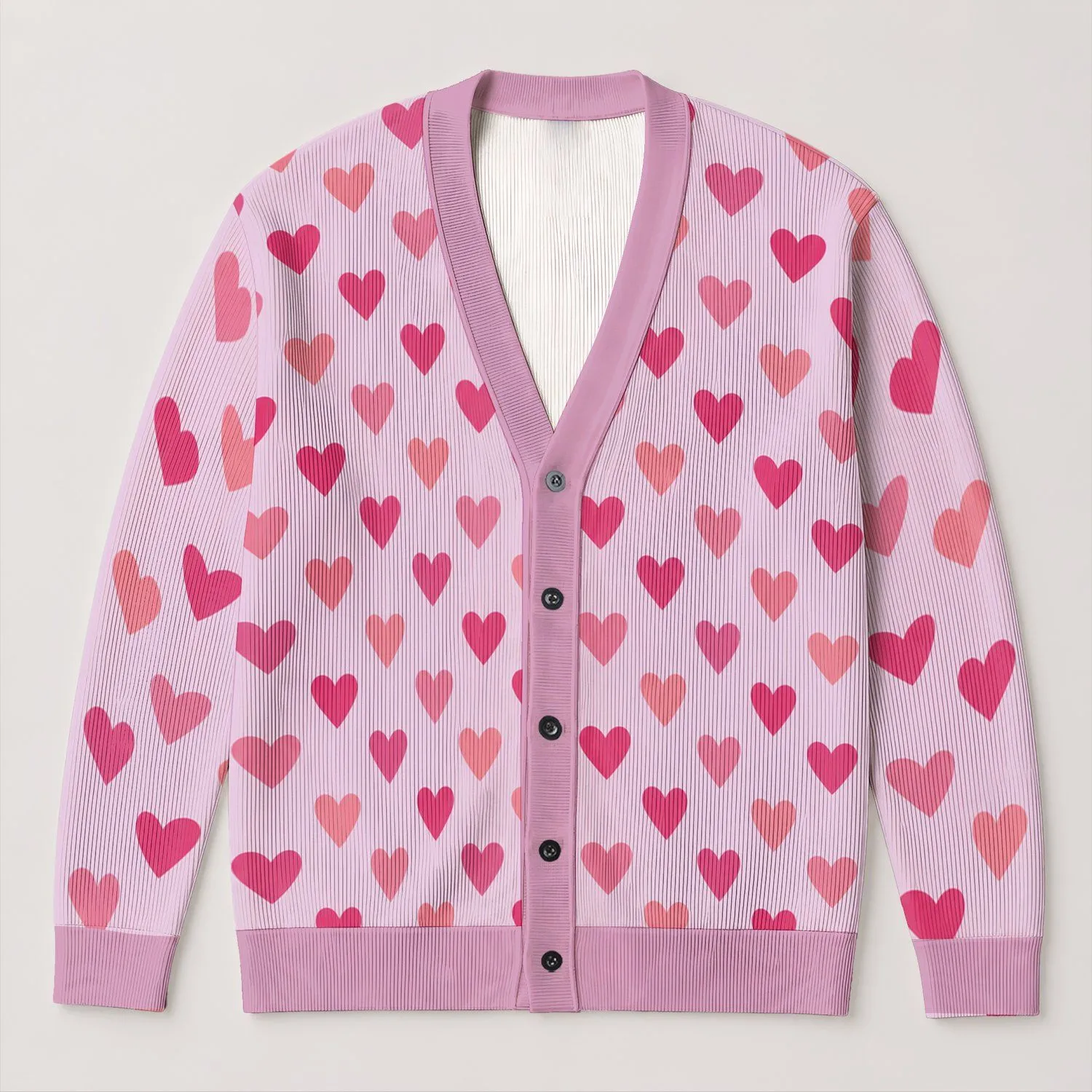 Pink Heart Motifs for Valentine's Day and Cozy Everyday Layering for Romantic Style Lovers All-over Print Knitted Cardigan - 1