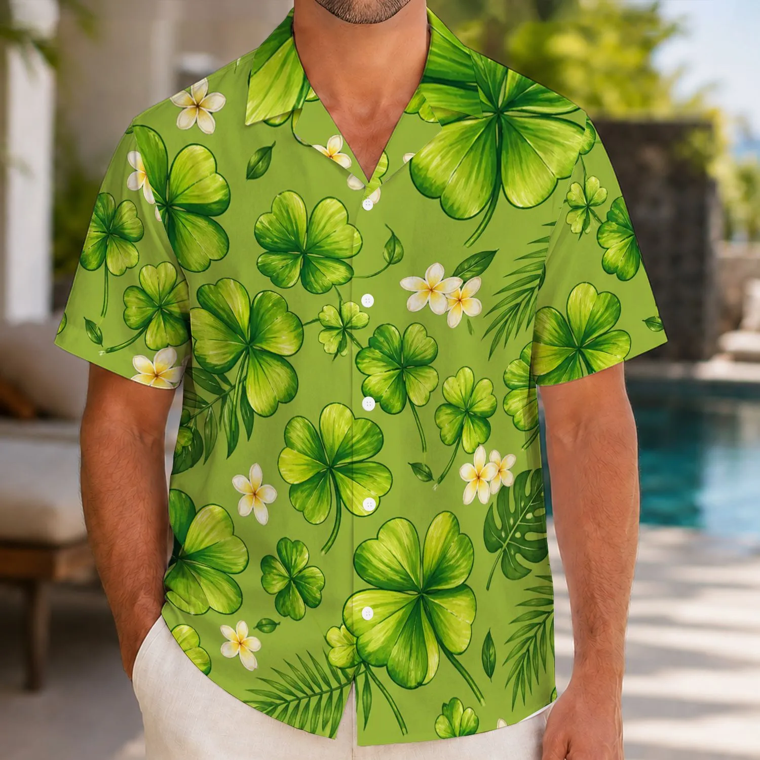 Four Leaf Clover Garden for Lucky Island Getaways and Casual Summer Days for Men Hawaiian Shirt - 1