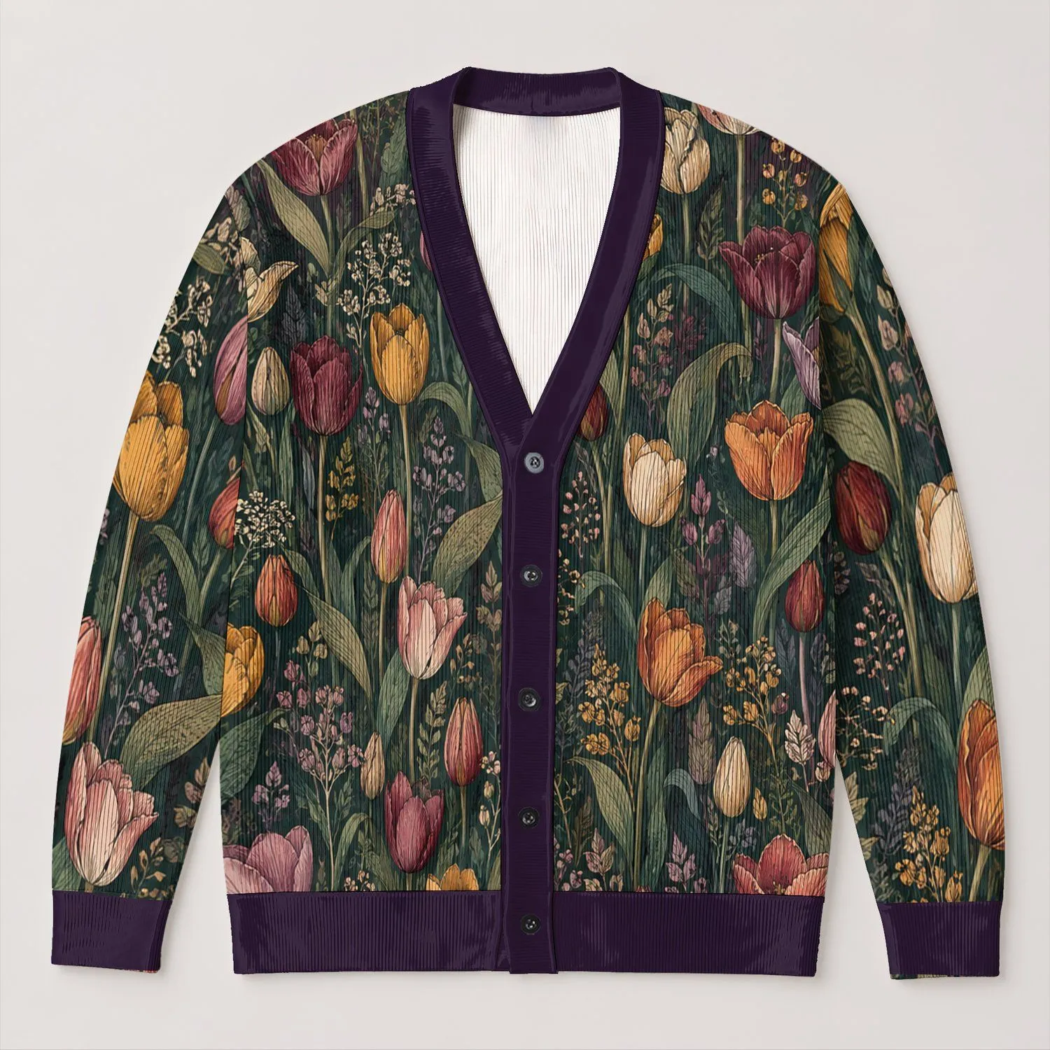 Multicolor Tulip Garden Boho Layer for Beach Dates and Spring Summer Vacation Style All-over Print Knitted Cardigan - 1