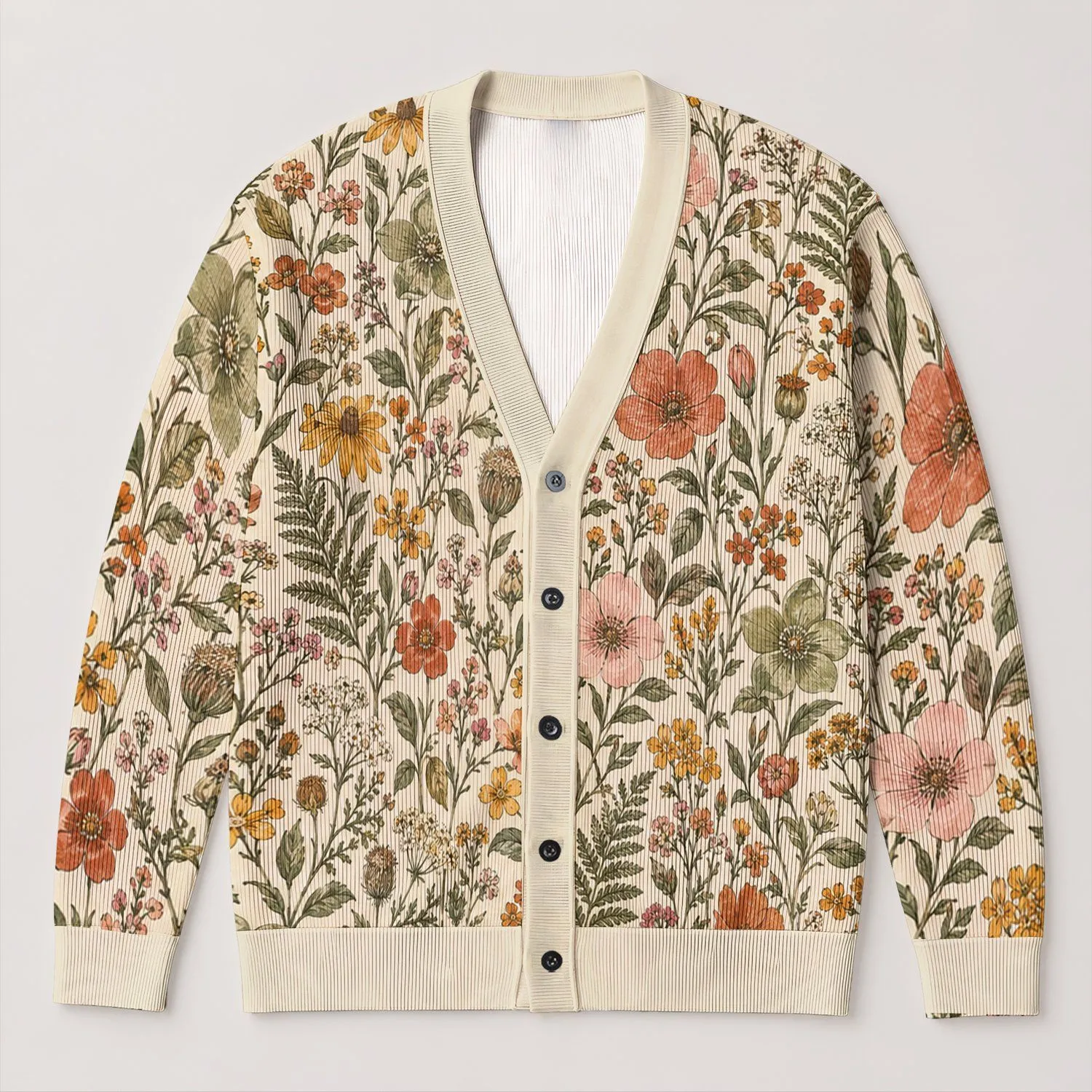 Vintage Wildflower Garden Botanical Florals for Cozy Everyday Layering and Fall Style All-over Print Knitted Cardigan - 1